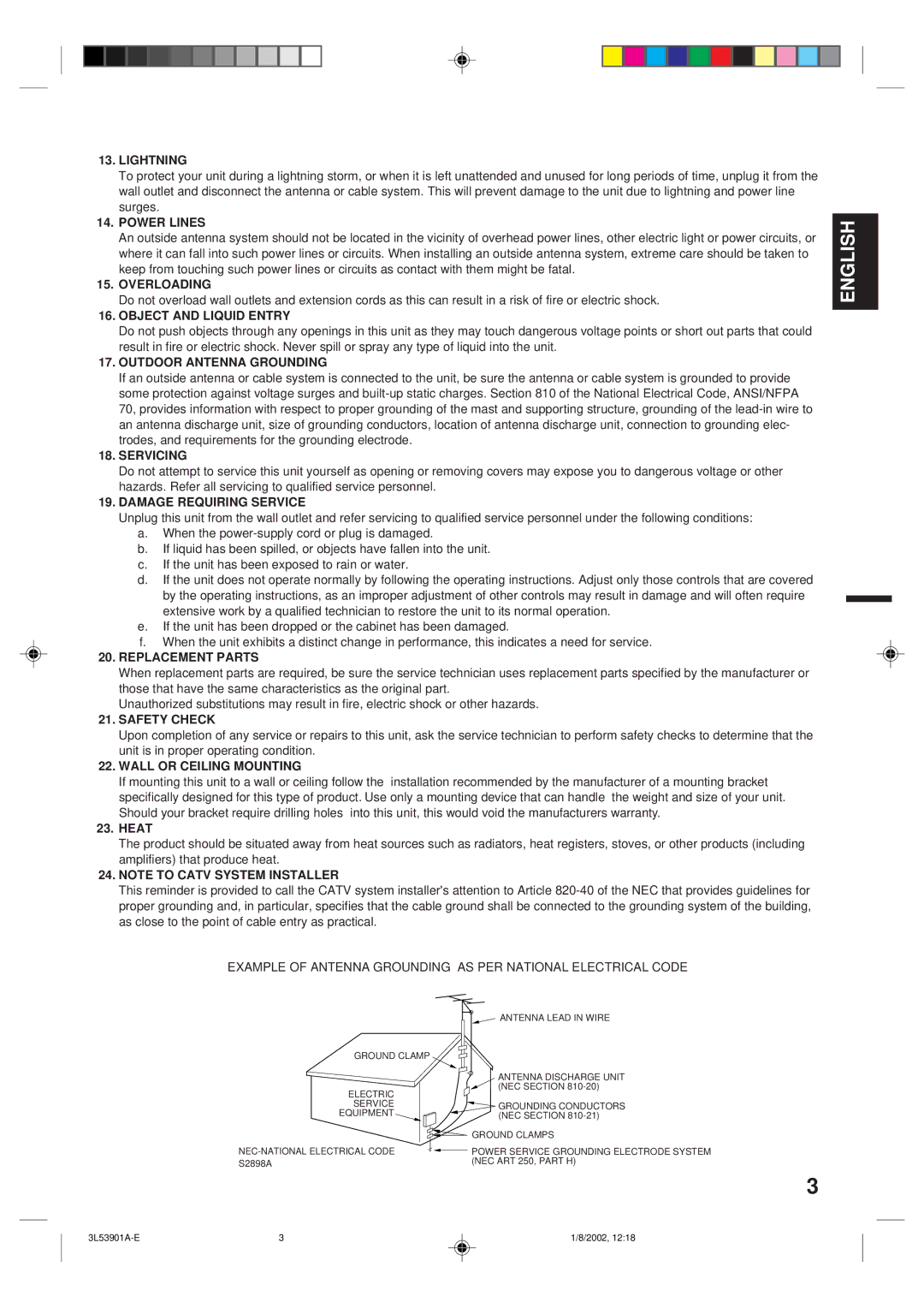 Memorex MT2272 Lightning, Power Lines, Overloading, Object and Liquid Entry, Outdoor Antenna Grounding, Servicing 