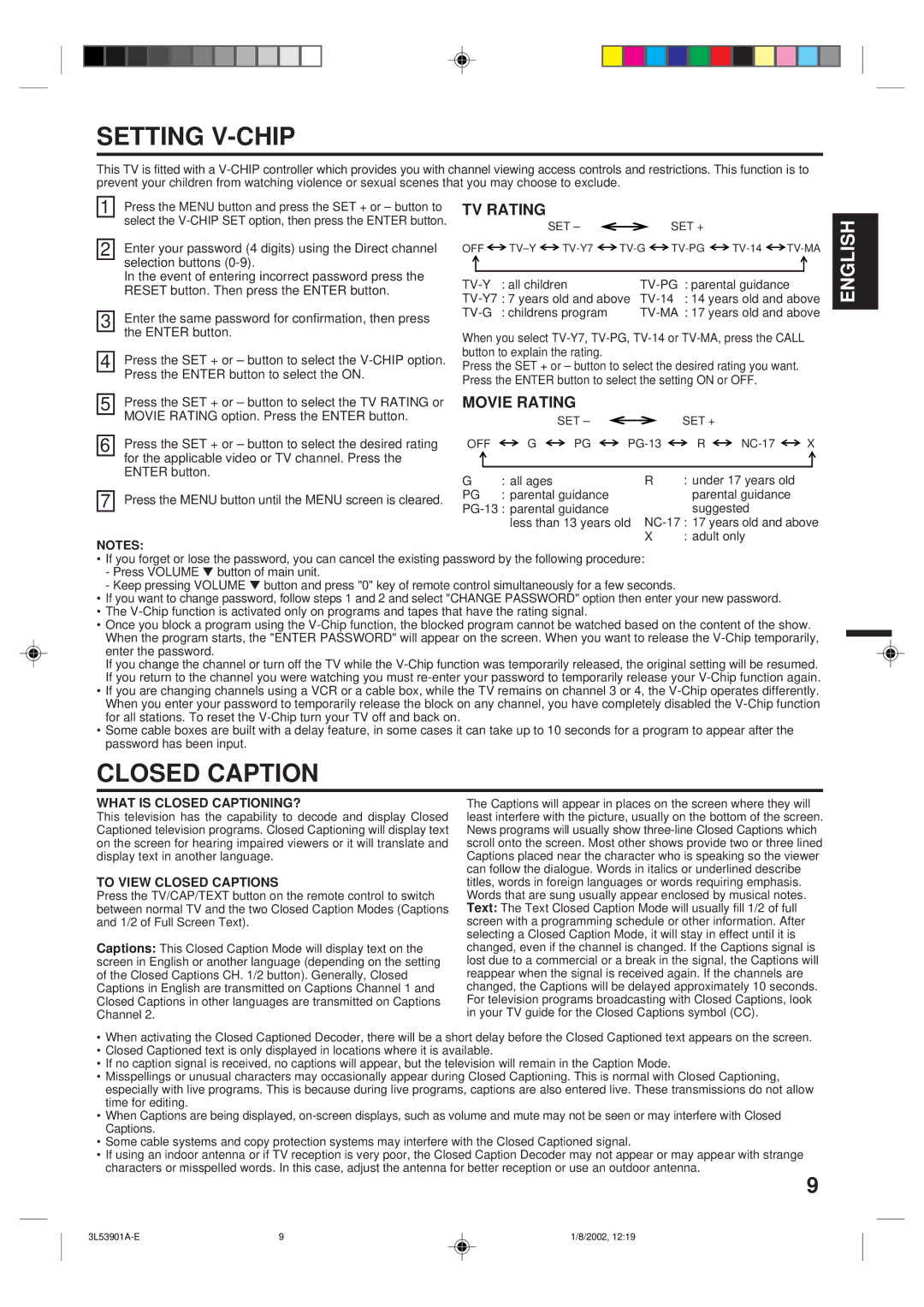 Memorex MT2272 owner manual TV Rating, Movie Rating, What is Closed CAPTIONING?, To View Closed Captions 