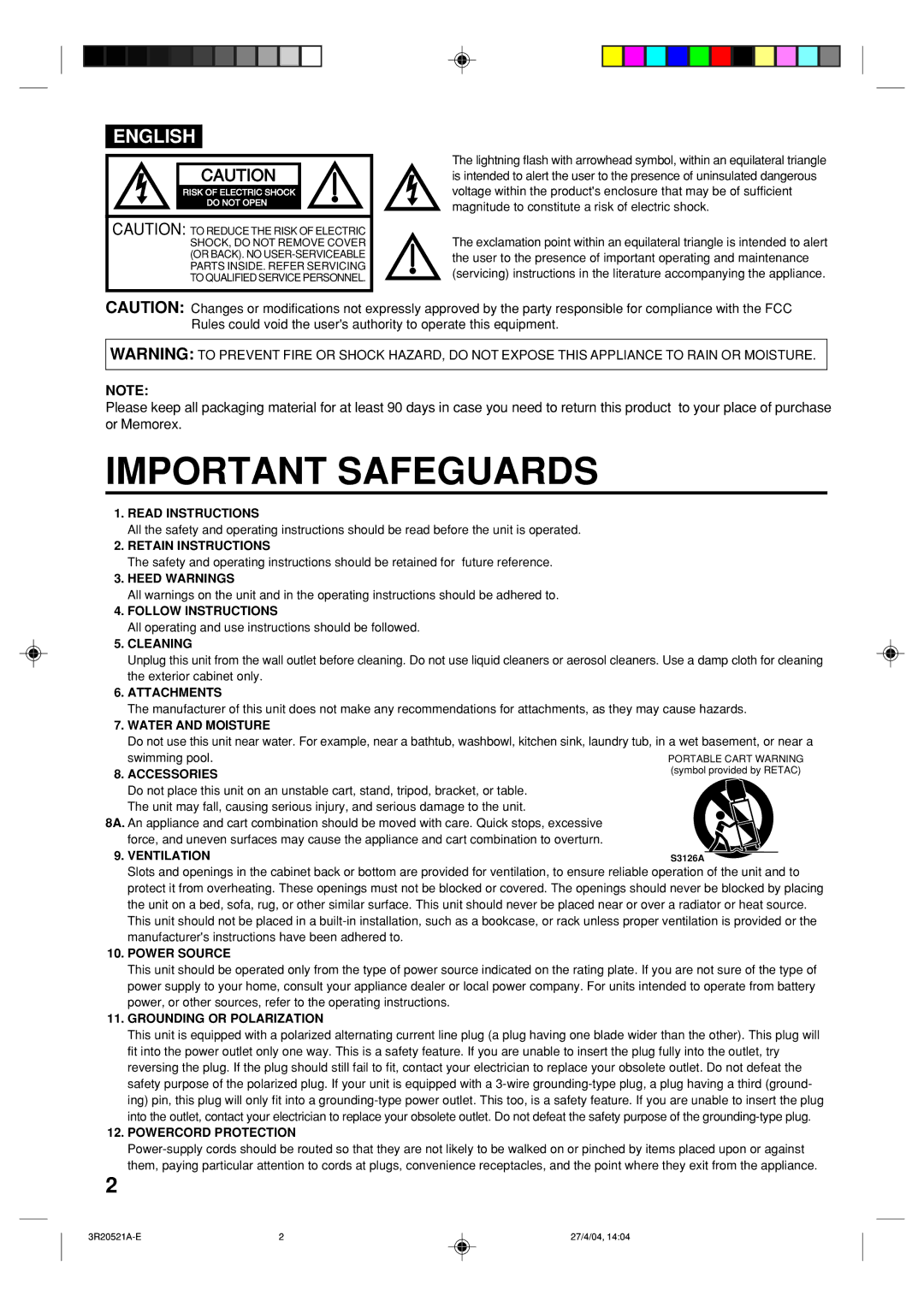 Memorex MT2274 Read Instructions, Retain Instructions, Heed Warnings, Follow Instructions, Cleaning, Attachments 