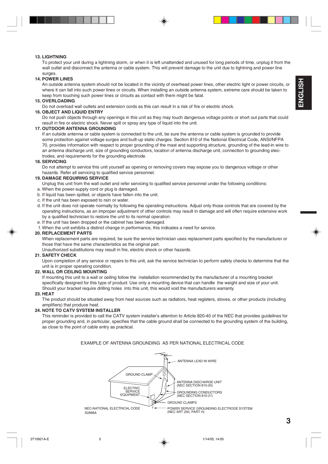 Memorex MT2274A Lightning, Power Lines, Overloading, Object and Liquid Entry, Outdoor Antenna Grounding, Servicing 