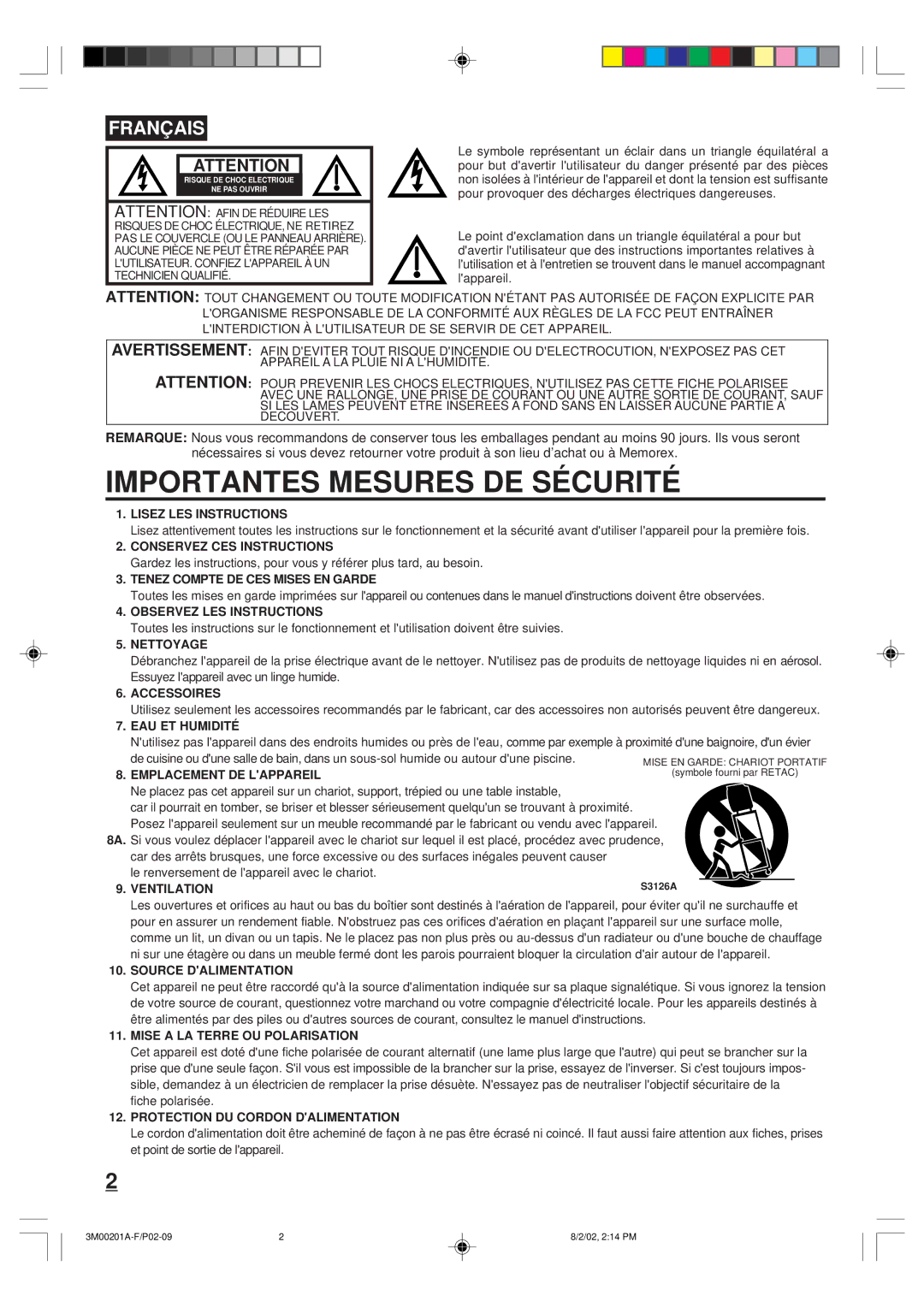 Memorex MT2327 Lisez LES Instructions, Conservez CES Instructions, Tenez Compte DE CES Mises EN Garde, Nettoyage 