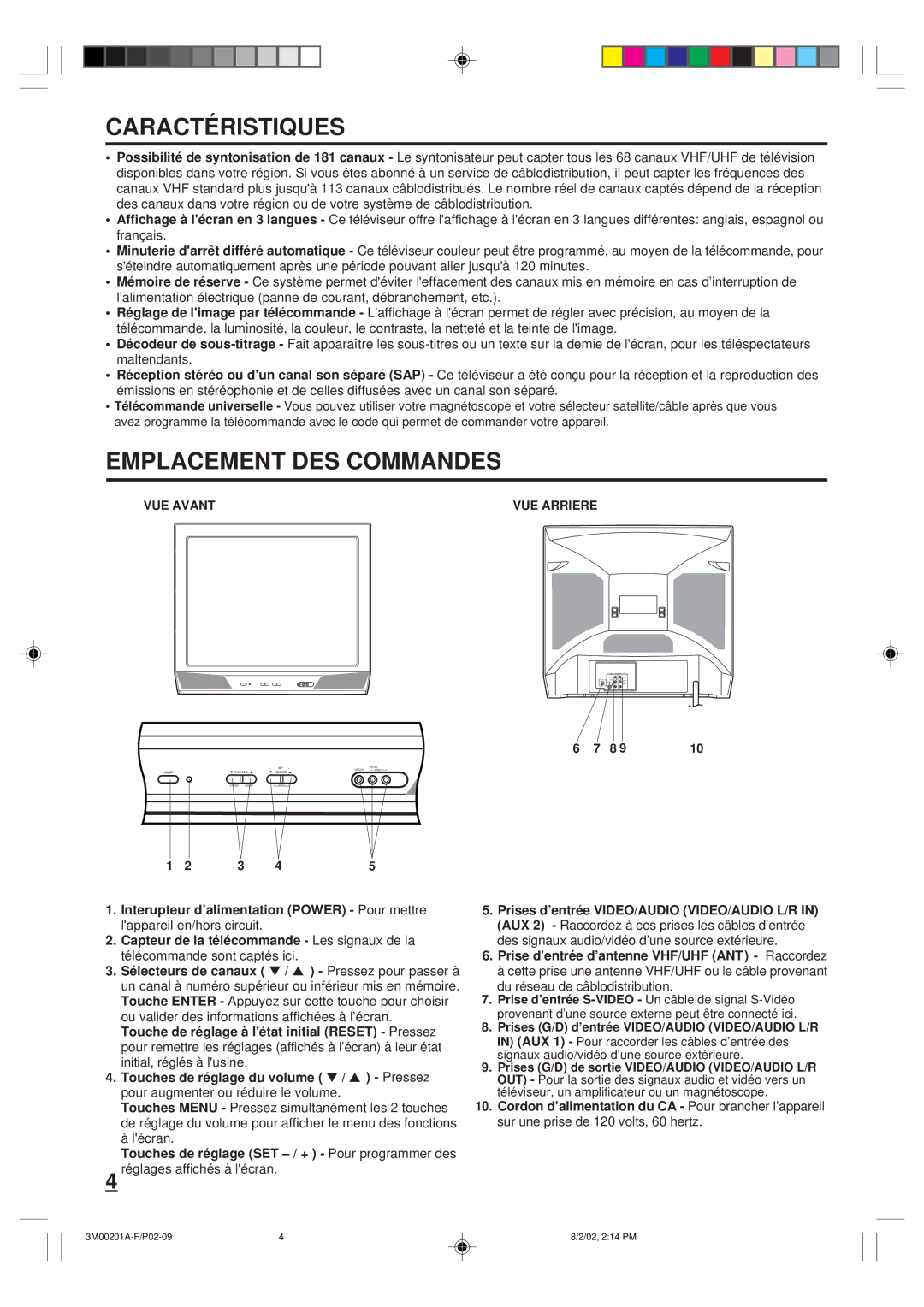 Memorex MT2327 owner manual Caractéristiques, Emplacement DES Commandes, VUE Avant VUE Arriere 