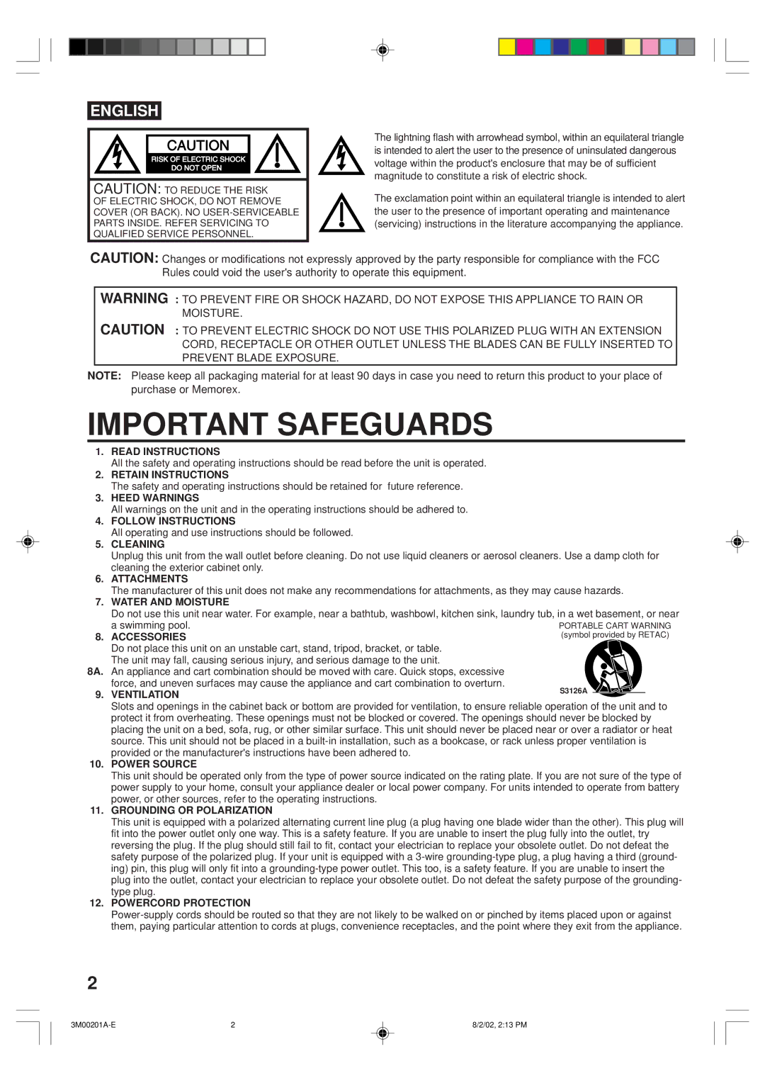 Memorex MT2327 Read Instructions, Retain Instructions, Heed Warnings, Follow Instructions, Cleaning, Attachments 