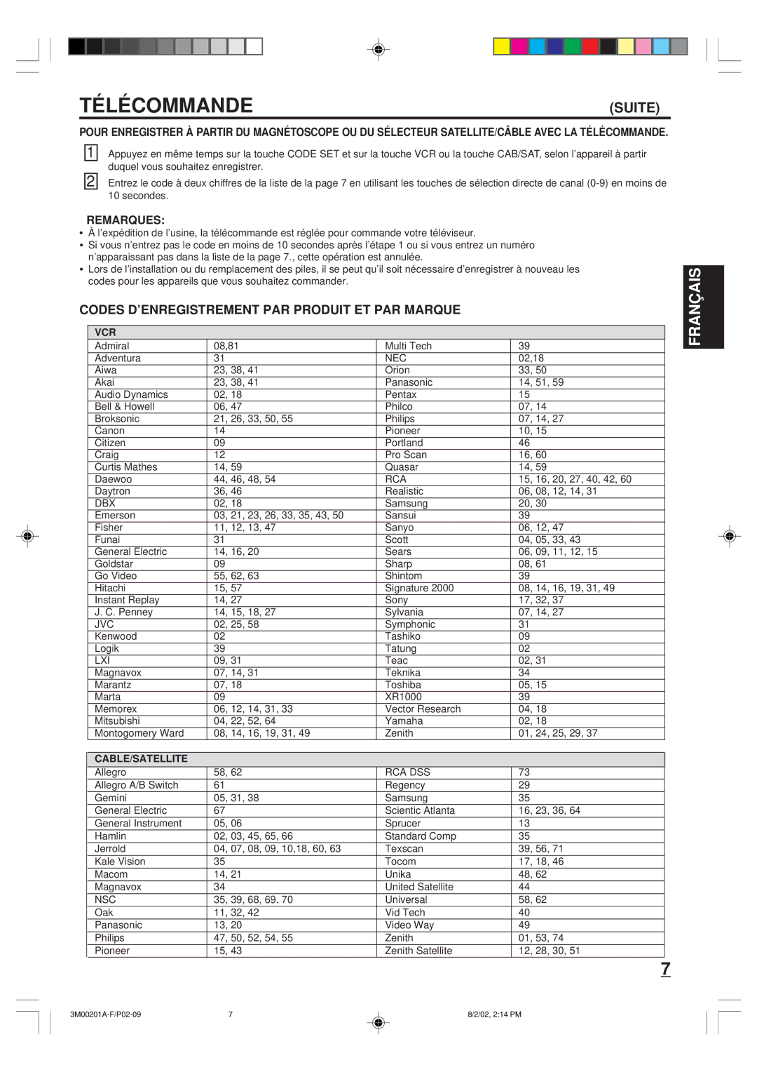 Memorex MT2327 owner manual Codes D’ENREGISTREMENT PAR Produit ET PAR Marque, Remarques 