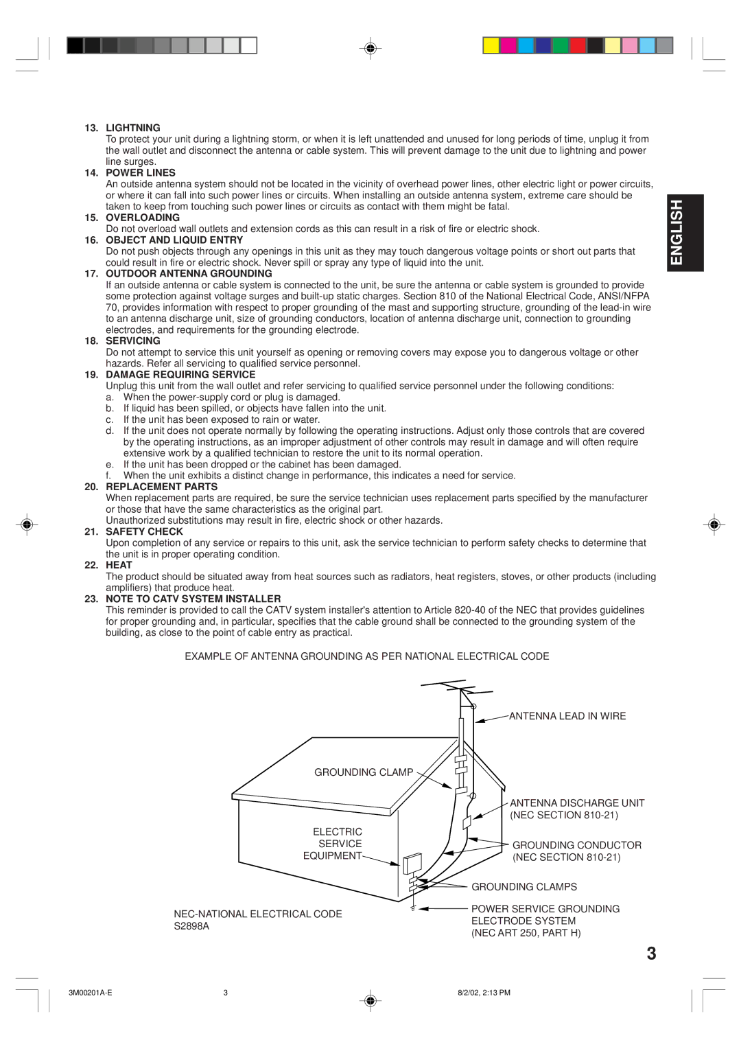 Memorex MT2327 Lightning, Power Lines, Overloading, Object and Liquid Entry, Outdoor Antenna Grounding, Servicing 