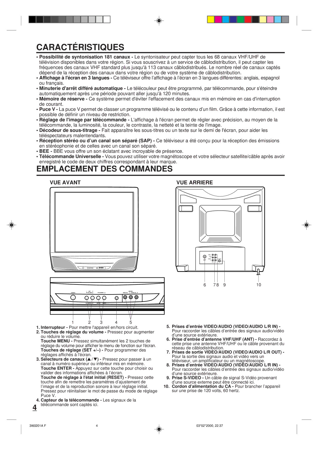 Memorex MT2365 owner manual Caractéristiques, VUE Avant VUE Arriere 