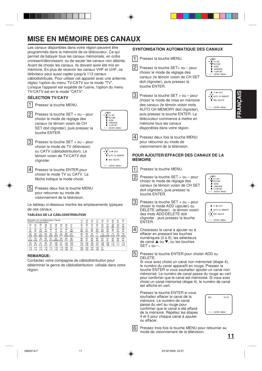 Memorex MT2365 owner manual Mise EN Mémoire DES Canaux, Syntonisation Automatique DES Canaux 