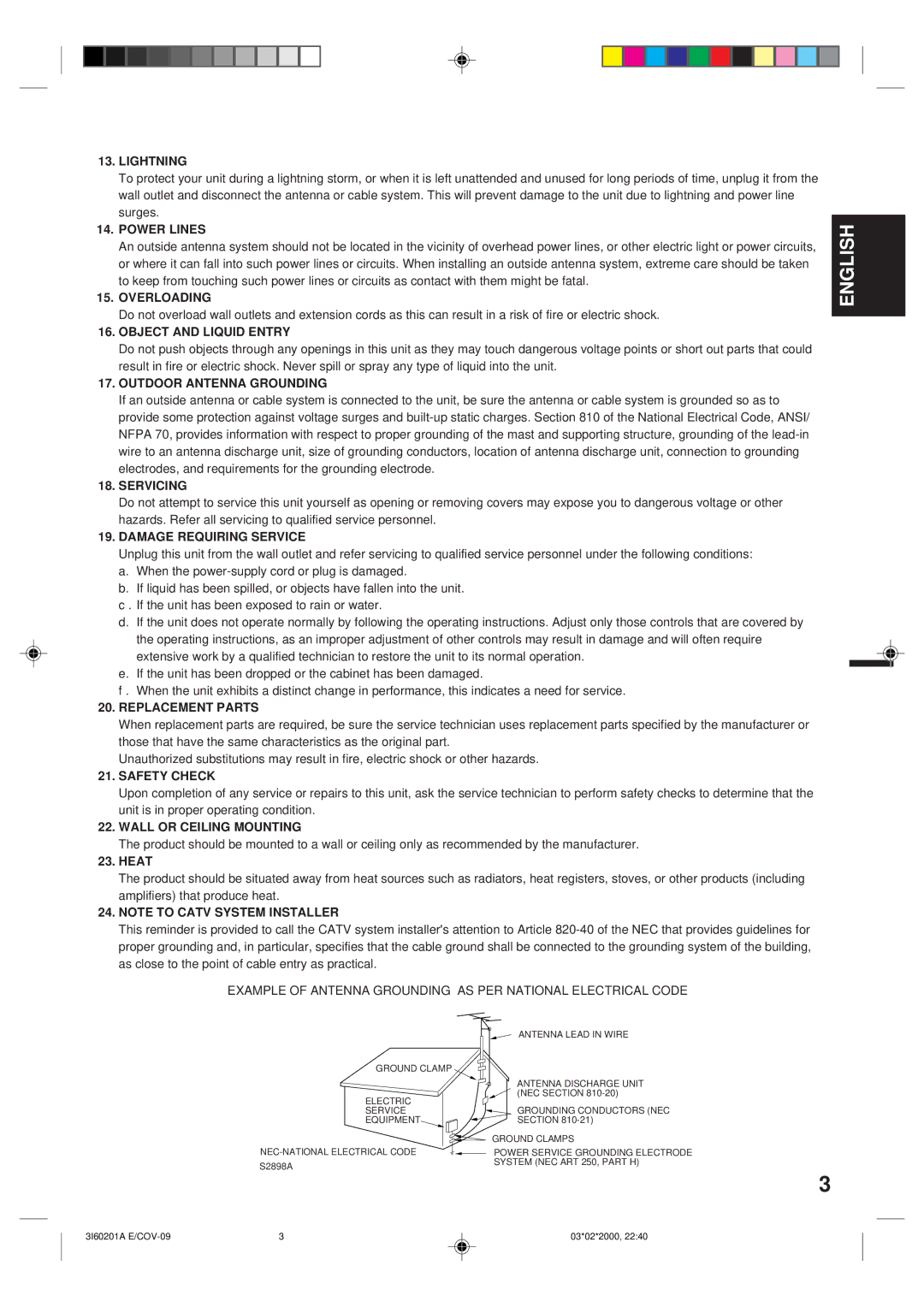 Memorex MT2365 Lightning, Power Lines, Overloading, Object and Liquid Entry, Outdoor Antenna Grounding, Servicing 