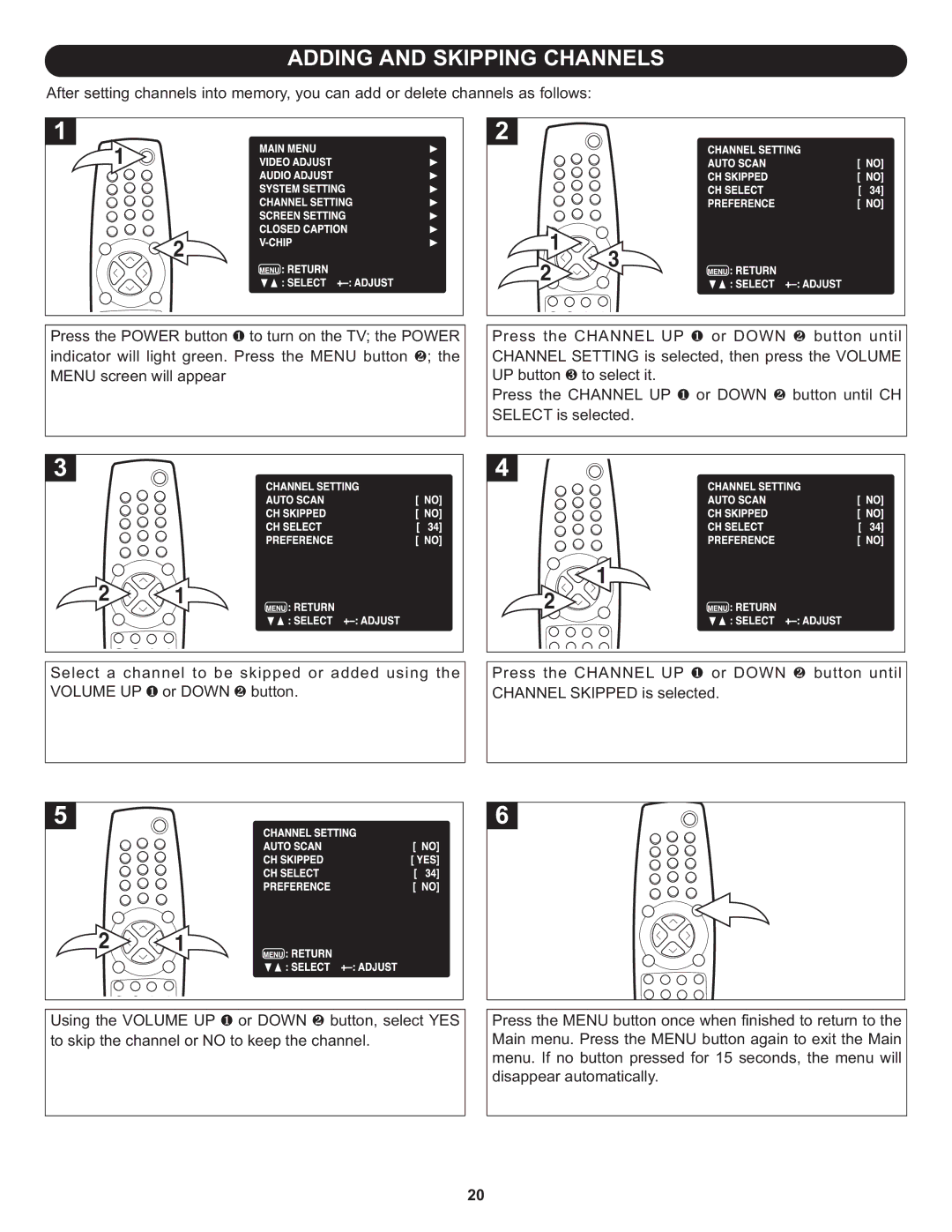 Memorex MT3010OM manual Adding and Skipping Channels 