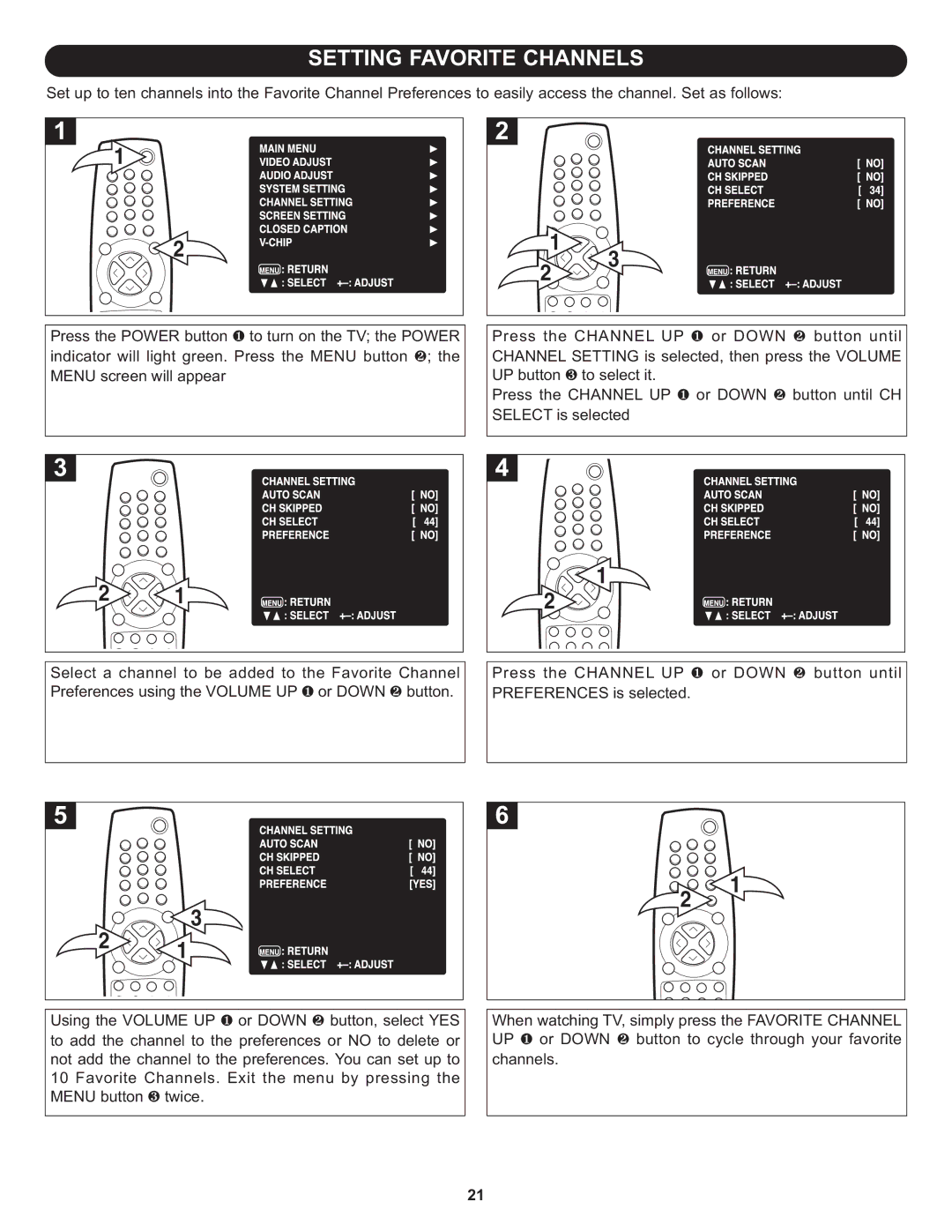 Memorex MT3010OM manual Setting Favorite Channels 