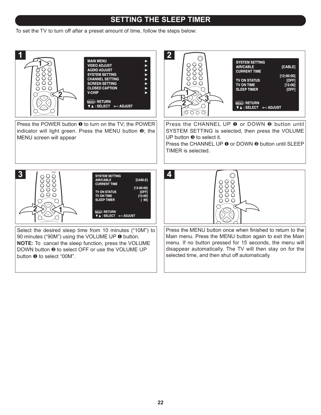 Memorex MT3010OM manual Setting the Sleep Timer 