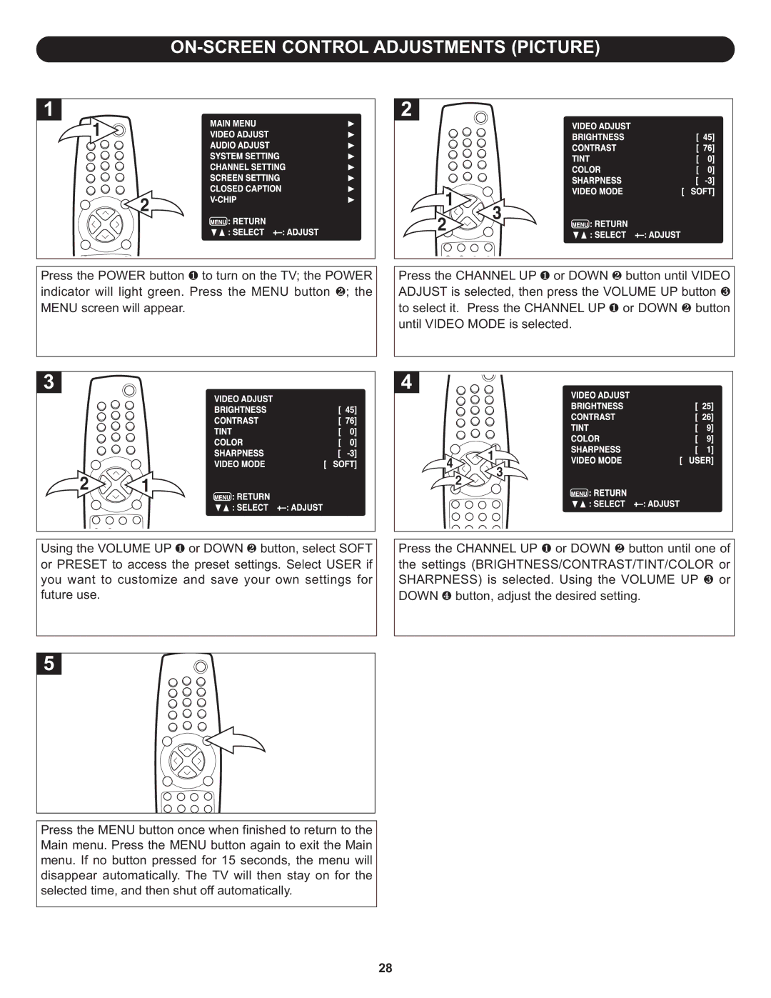 Memorex MT3010OM manual ON-SCREEN Control Adjustments Picture 