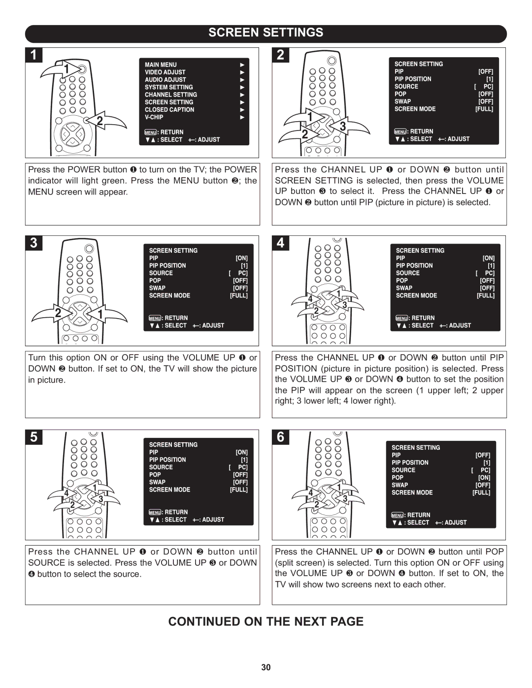 Memorex MT3010OM manual Screen Settings 