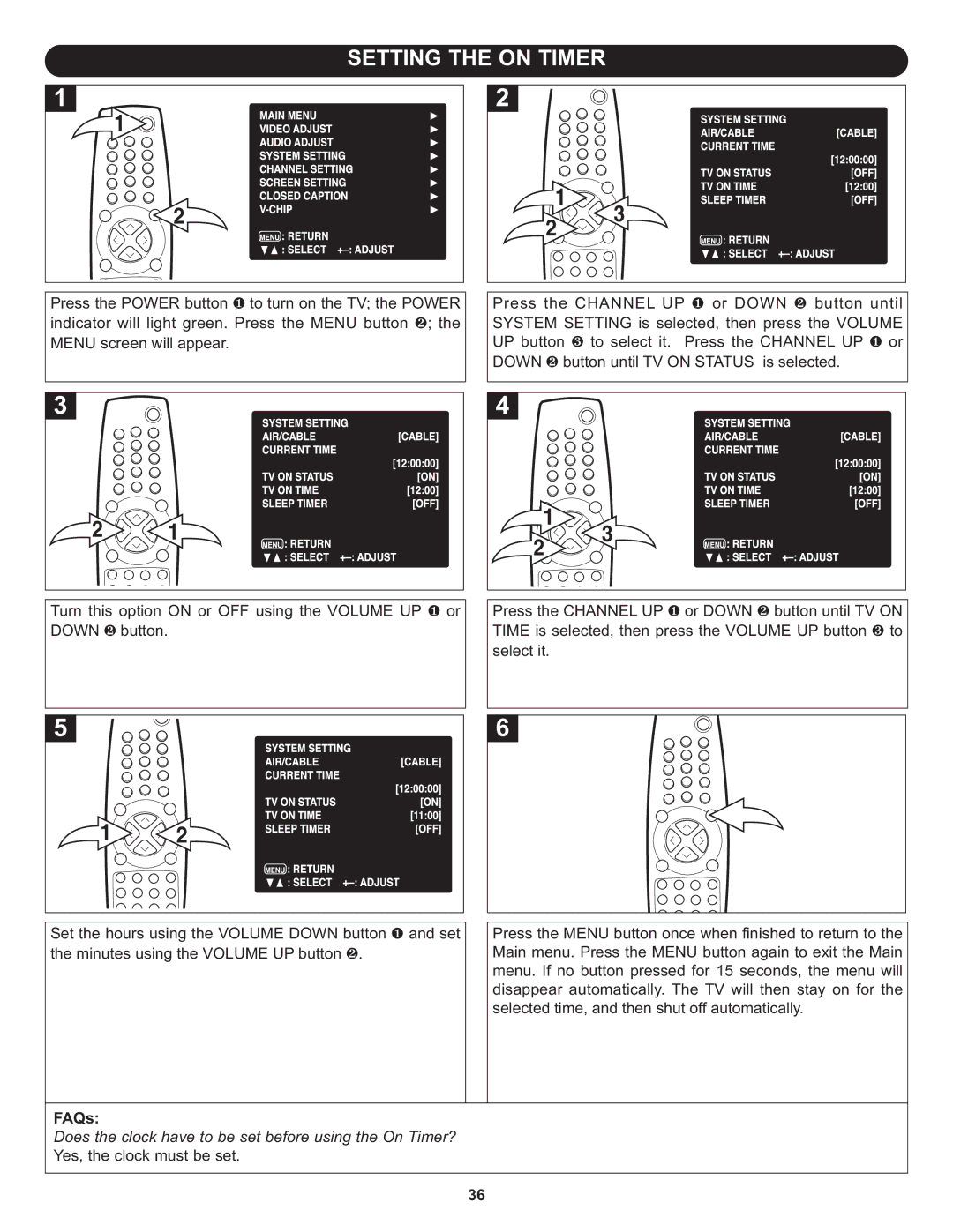 Memorex MT3010OM manual Setting the on Timer, Down 