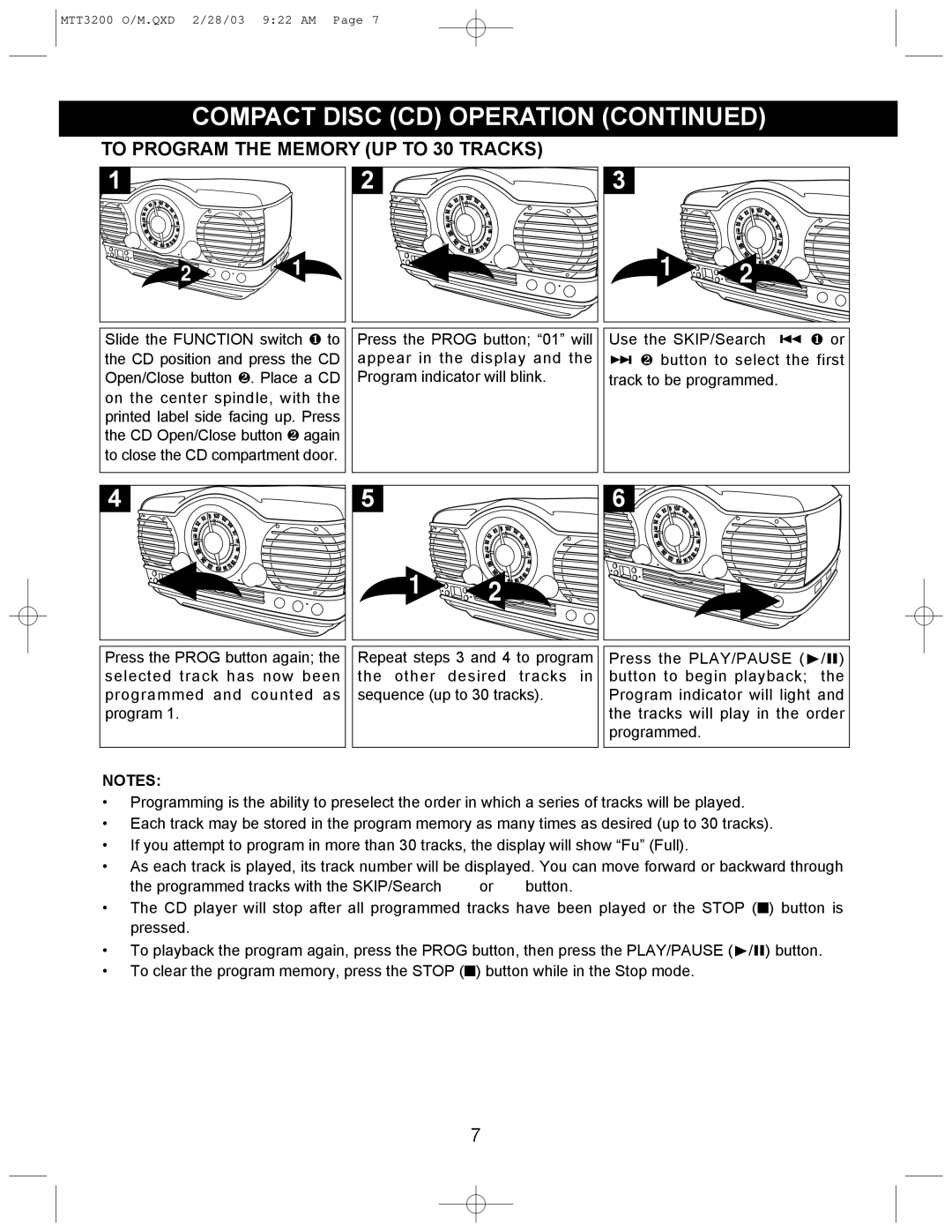 Memorex MTT3200 manual To Program the Memory UP to 30 Tracks, ❶ or 