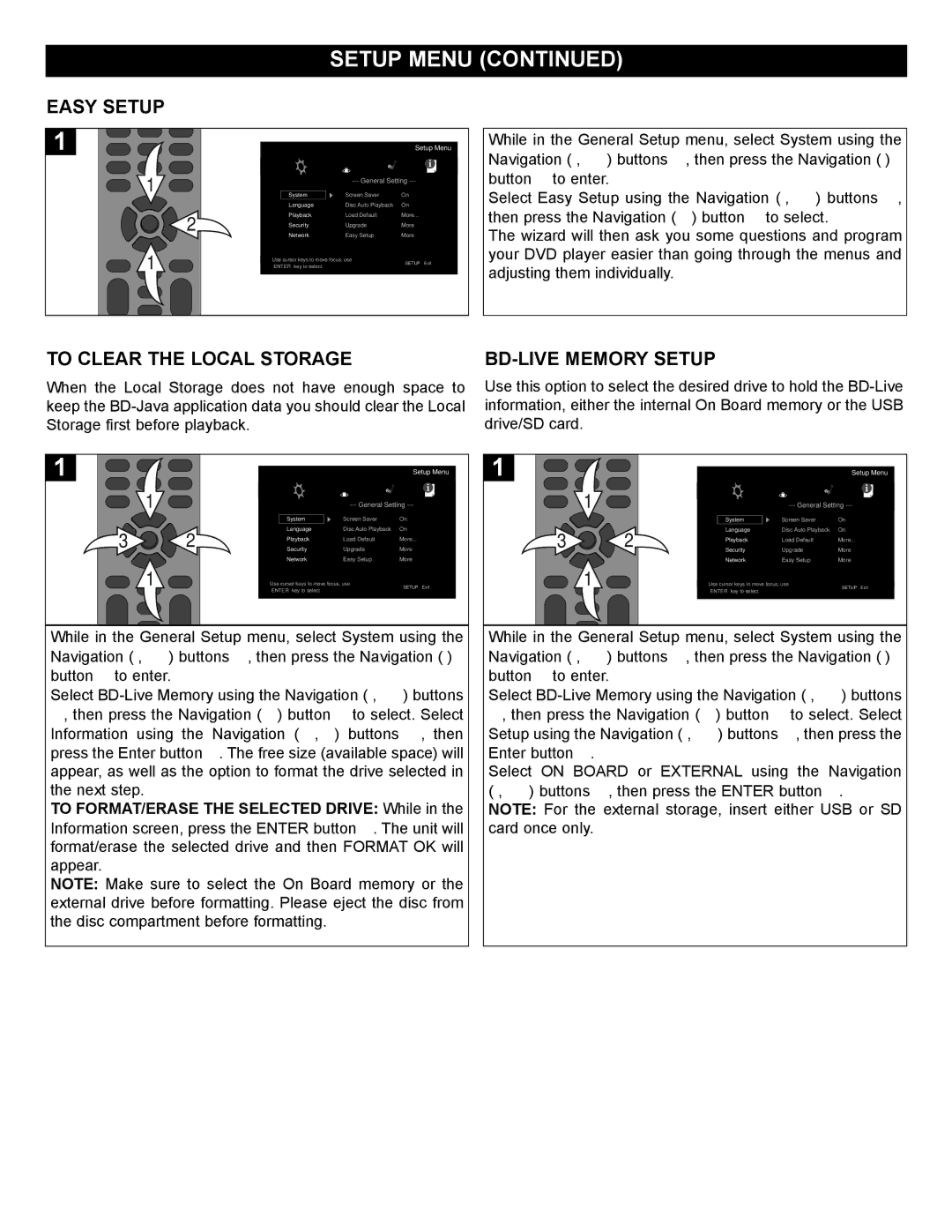 Memorex MVBD2520-R user manual To Clear the Local Storage, BD-LIVE Memory Setup 