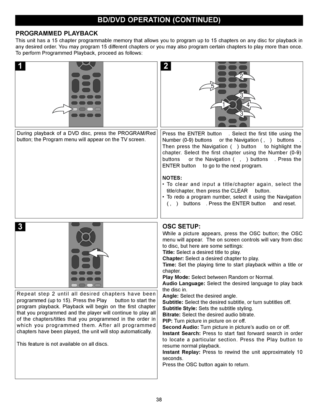 Memorex MVBD2520-R user manual Programmed Playback, OSC Setup 