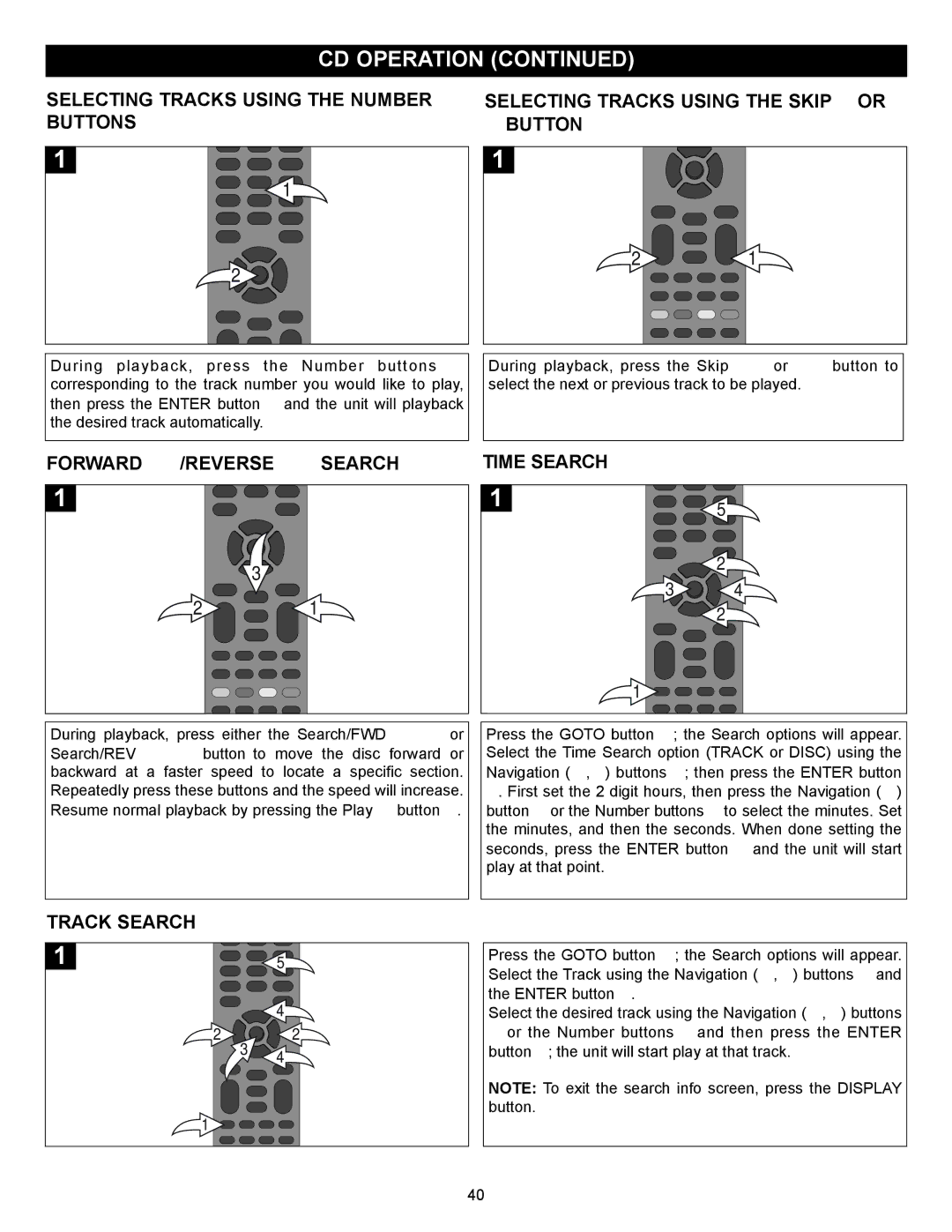 Memorex MVBD2520-R user manual FORWARD/REVERSE √√ Search Time Search, Track Search 