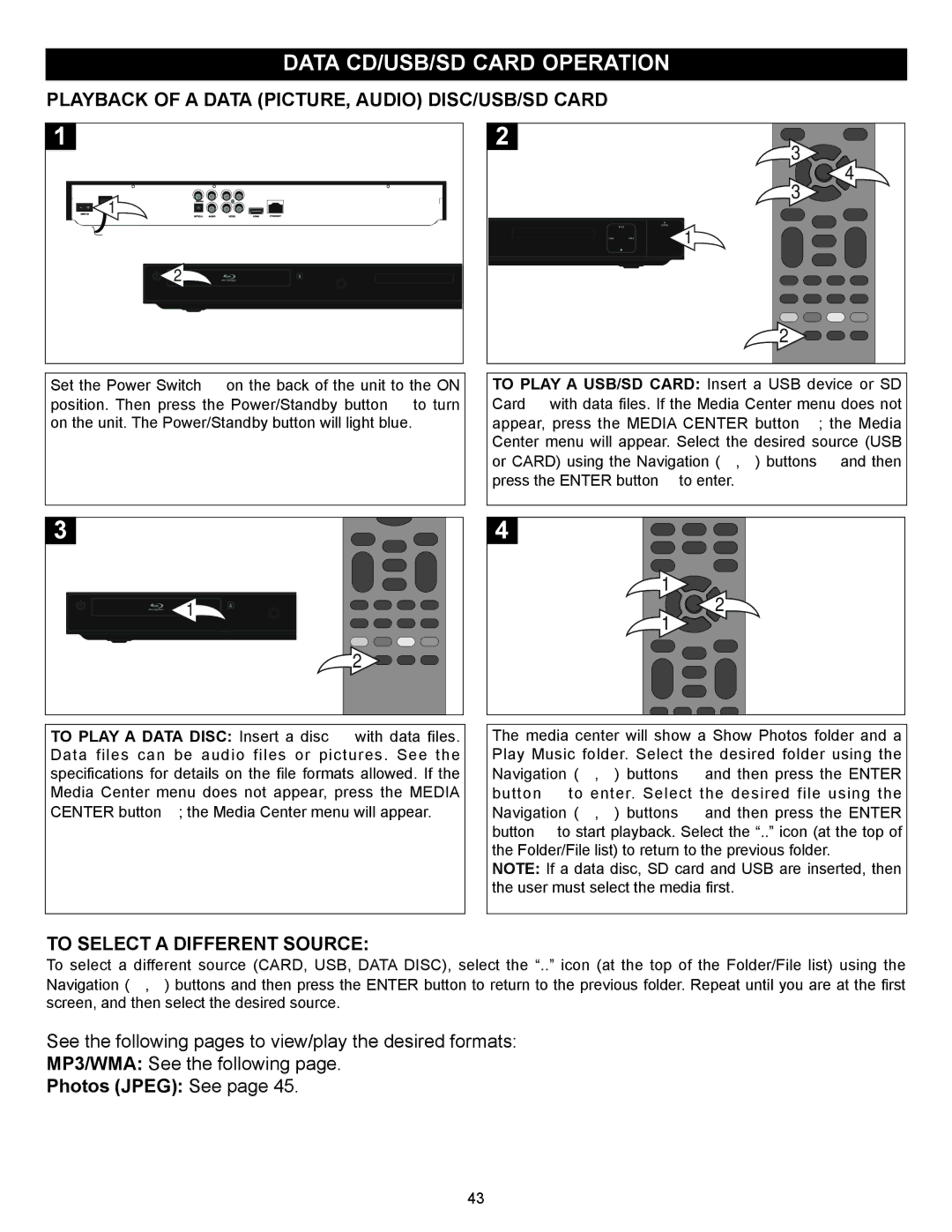 Memorex MVBD2520-R Data CD/USB/SD Card Operation, Playback of a Data PICTURE, Audio DISC/USB/SD Card, Photos Jpeg See 