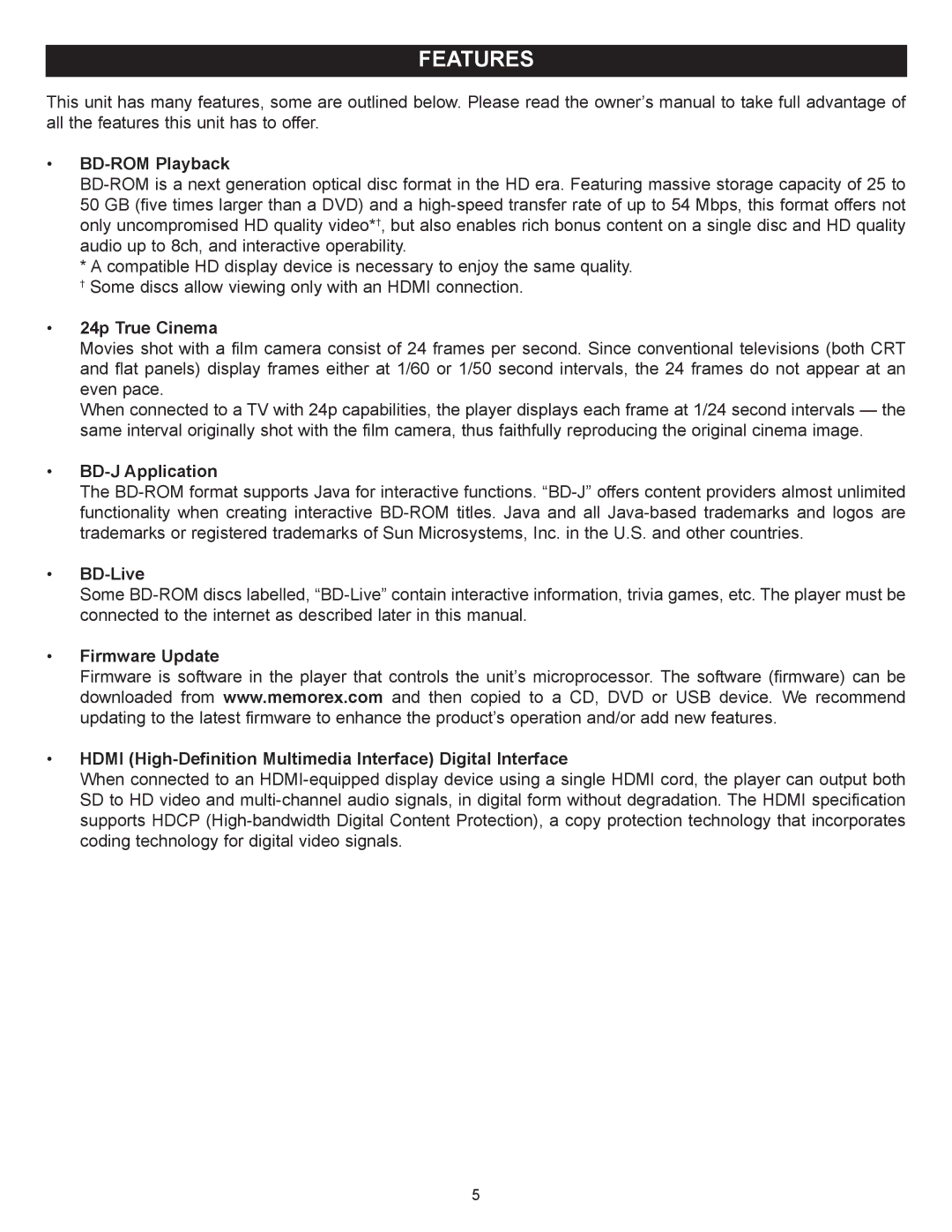 Memorex MVBD2520-R user manual Features, BD-ROM Playback 