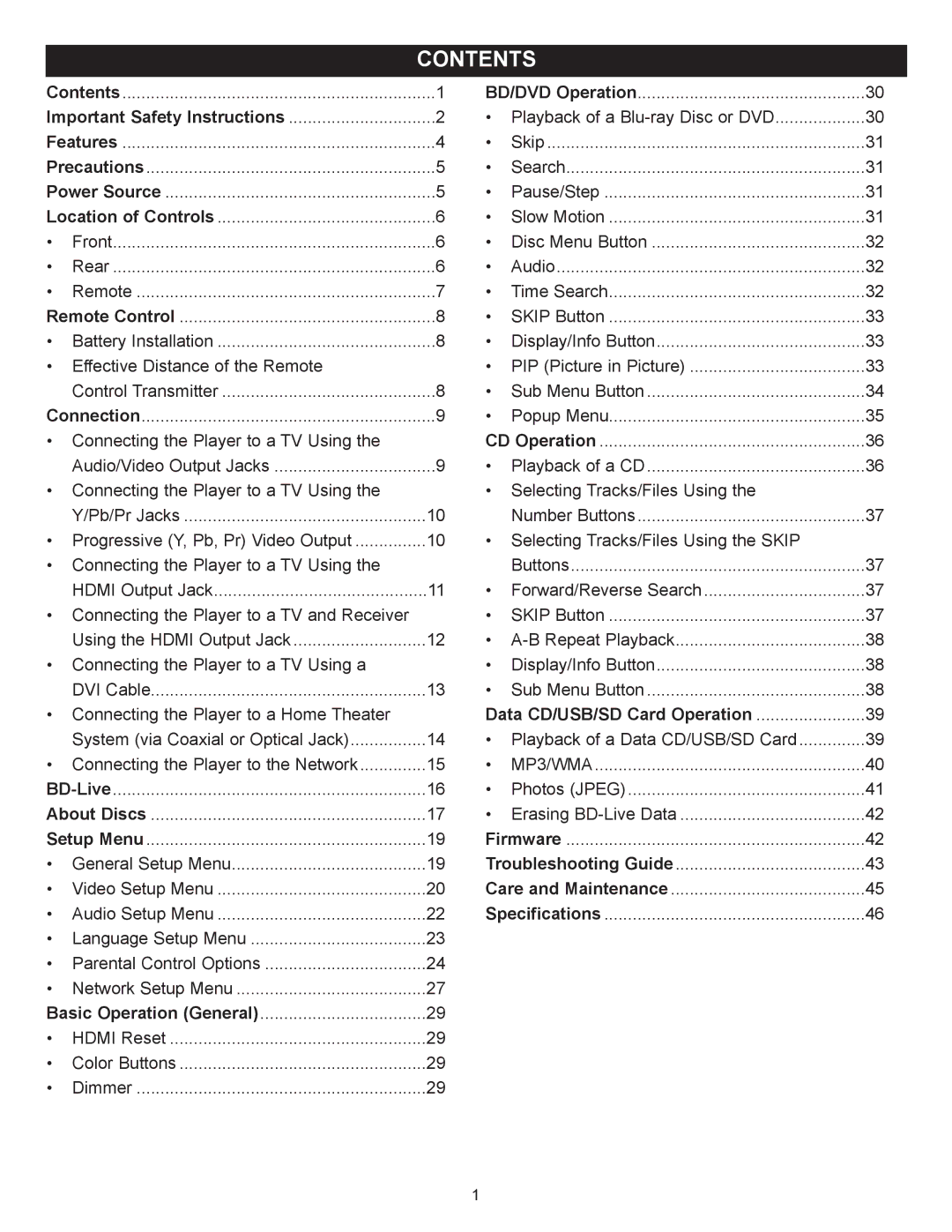 Memorex MVBD2520 user manual Contents 