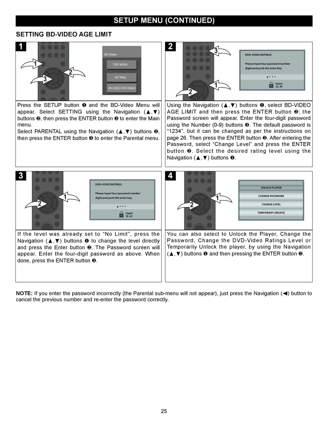 Memorex MVBD2520 user manual Setting BD-VIDEO AGE Limit 