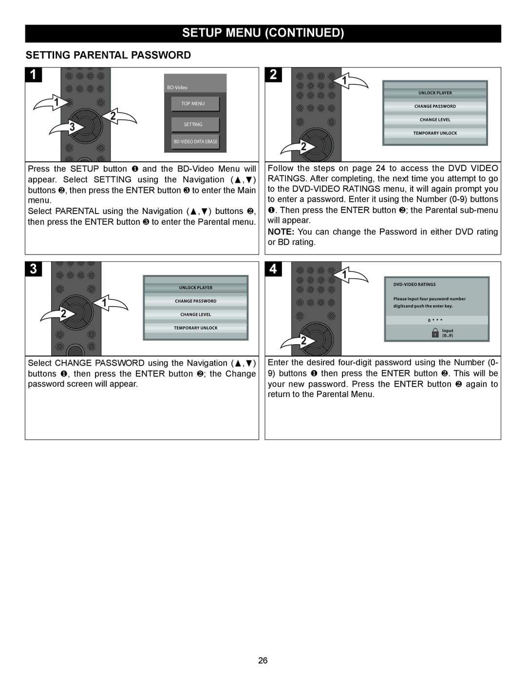 Memorex MVBD2520 user manual Setting Parental Password 