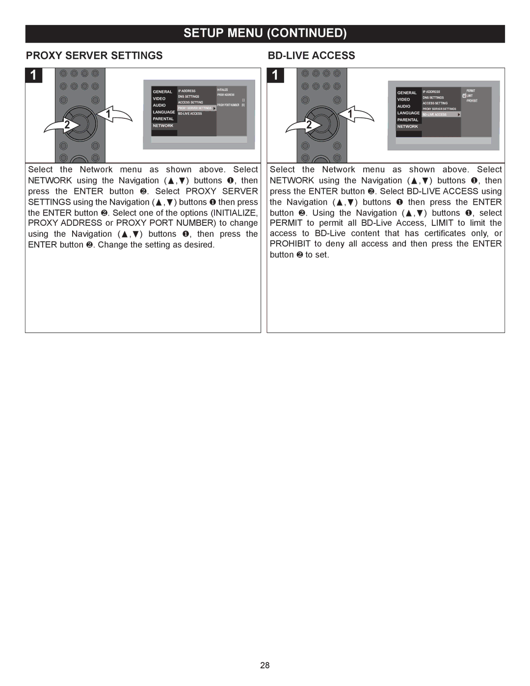 Memorex MVBD2520 user manual Proxy Server Settings, BD-LIVE Access 