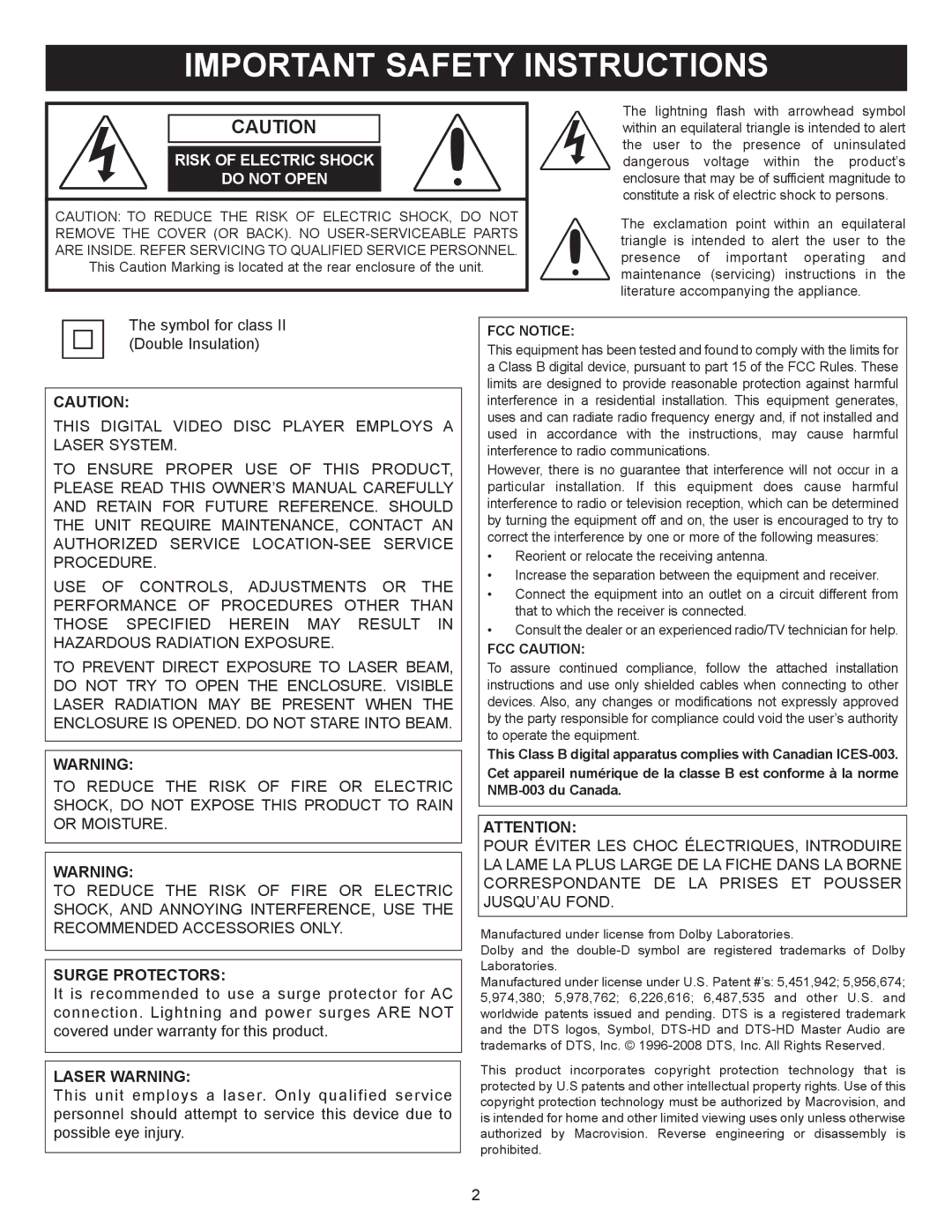 Memorex MVBD2520 user manual Surge Protectors, Laser Warning 