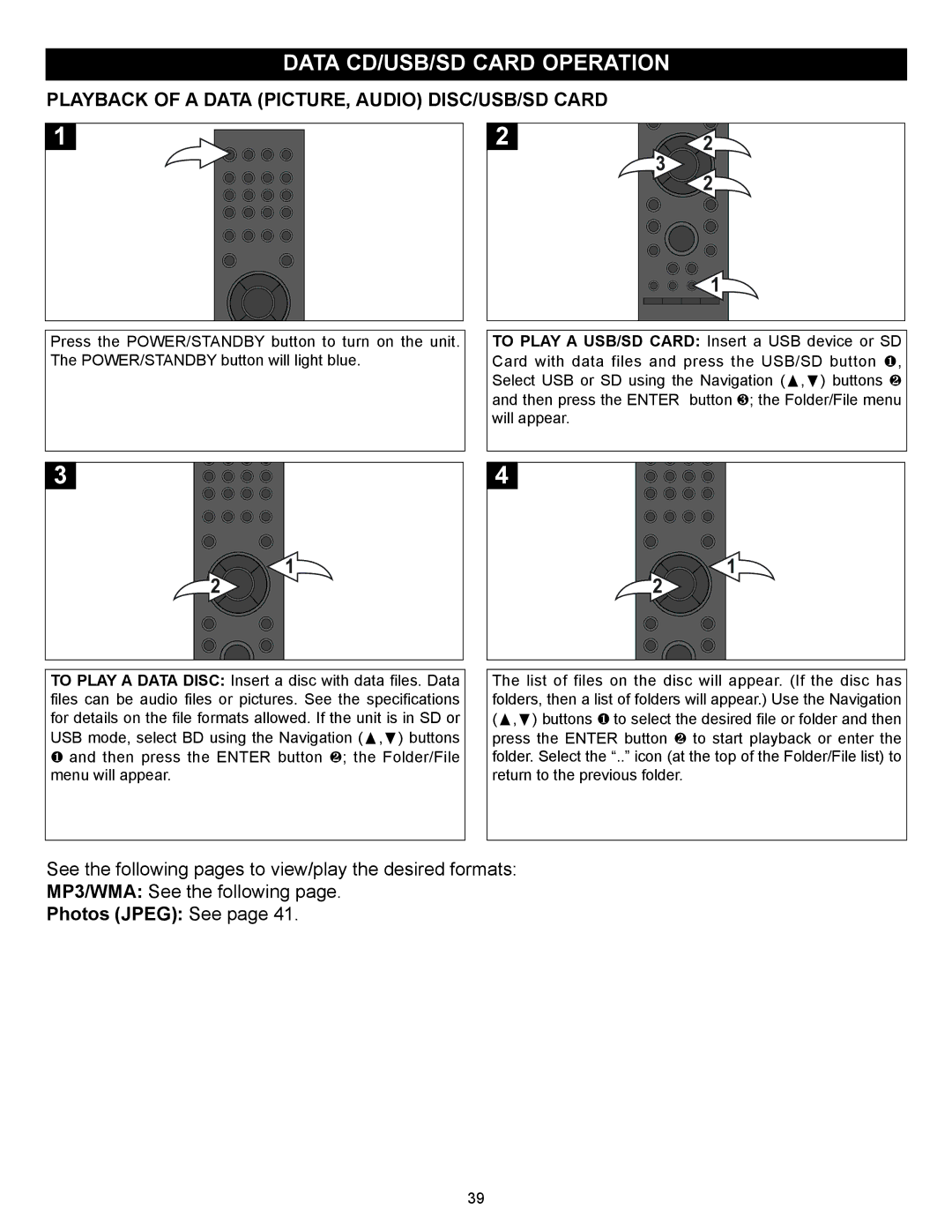 Memorex MVBD2520 user manual Data CD/USB/SD Card Operation, Playback of a Data PICTURE, Audio DISC/USB/SD Card 