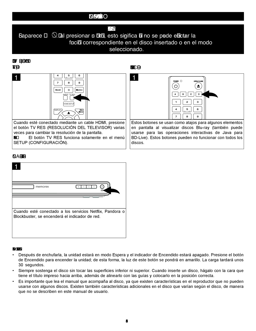 Memorex MVBD2535GPH manual Funcionamiento Básico Importante, Botón TV RES Resolución DEL Televisor Botones DE Color 