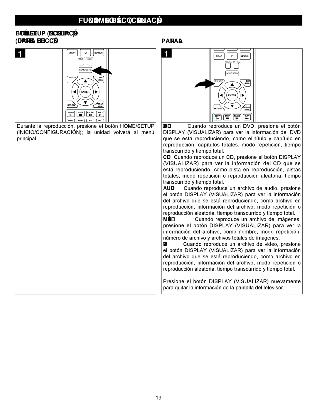 Memorex MVBD2535GPH manual Funcionamiento Básico Continuación, Pantalla 