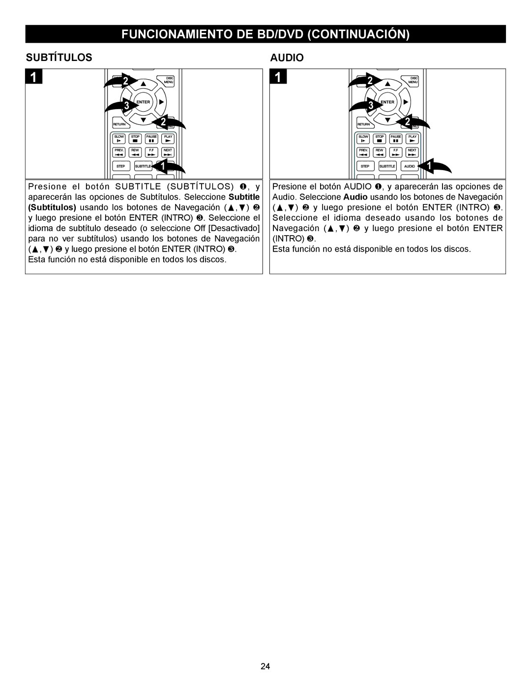 Memorex MVBD2535GPH manual Subtítulos, Audio 