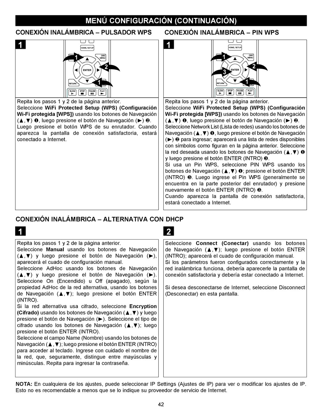 Memorex MVBD2535GPH manual Conexión Inalámbrica Pulsador WPS, Conexión Inalámbrica Alternativa CON Dhcp 