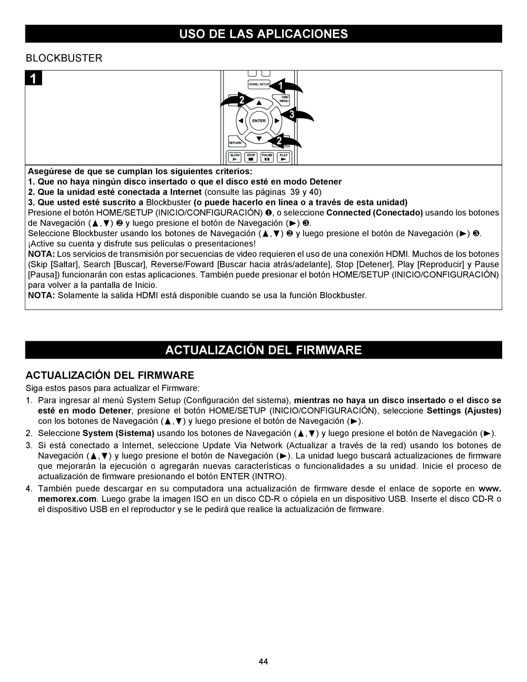 Memorex MVBD2535GPH manual Actualización DEL Firmware, Siga estos pasos para actualizar el Firmware 