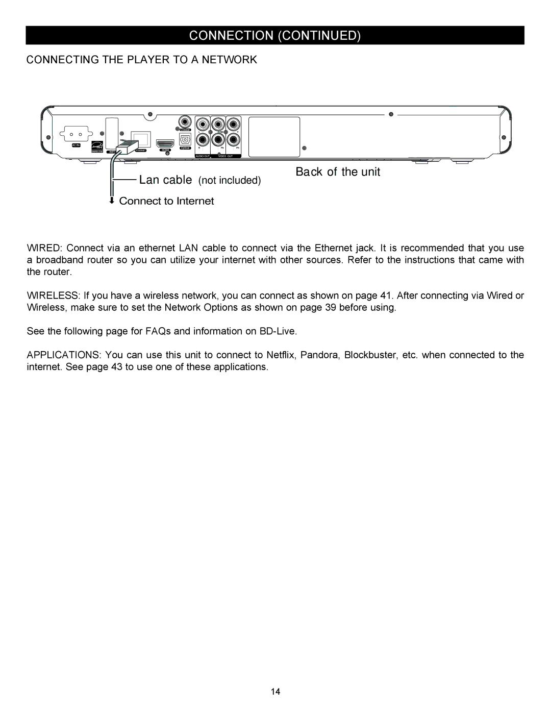 Memorex MVBD2535GPH manual Connecting the Player to a Network 