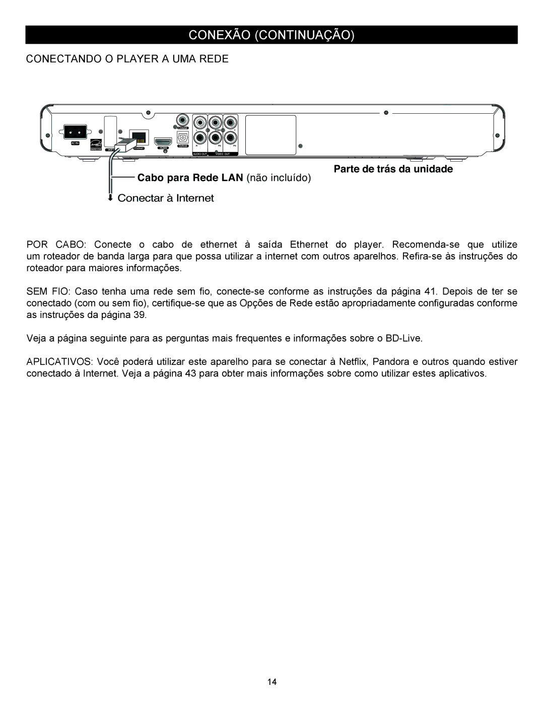 Memorex MVBD2535GPH manual Conectando O Player a UMA Rede, Cabo para Rede LAN não incluído Parte de trás da unidade 