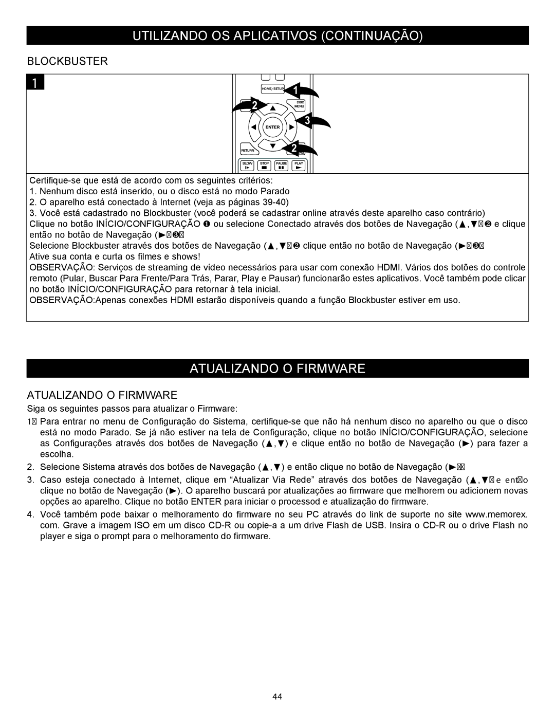 Memorex MVBD2535GPH manual Utilizando OS Aplicativos Continuação, Atualizando O Firmware 