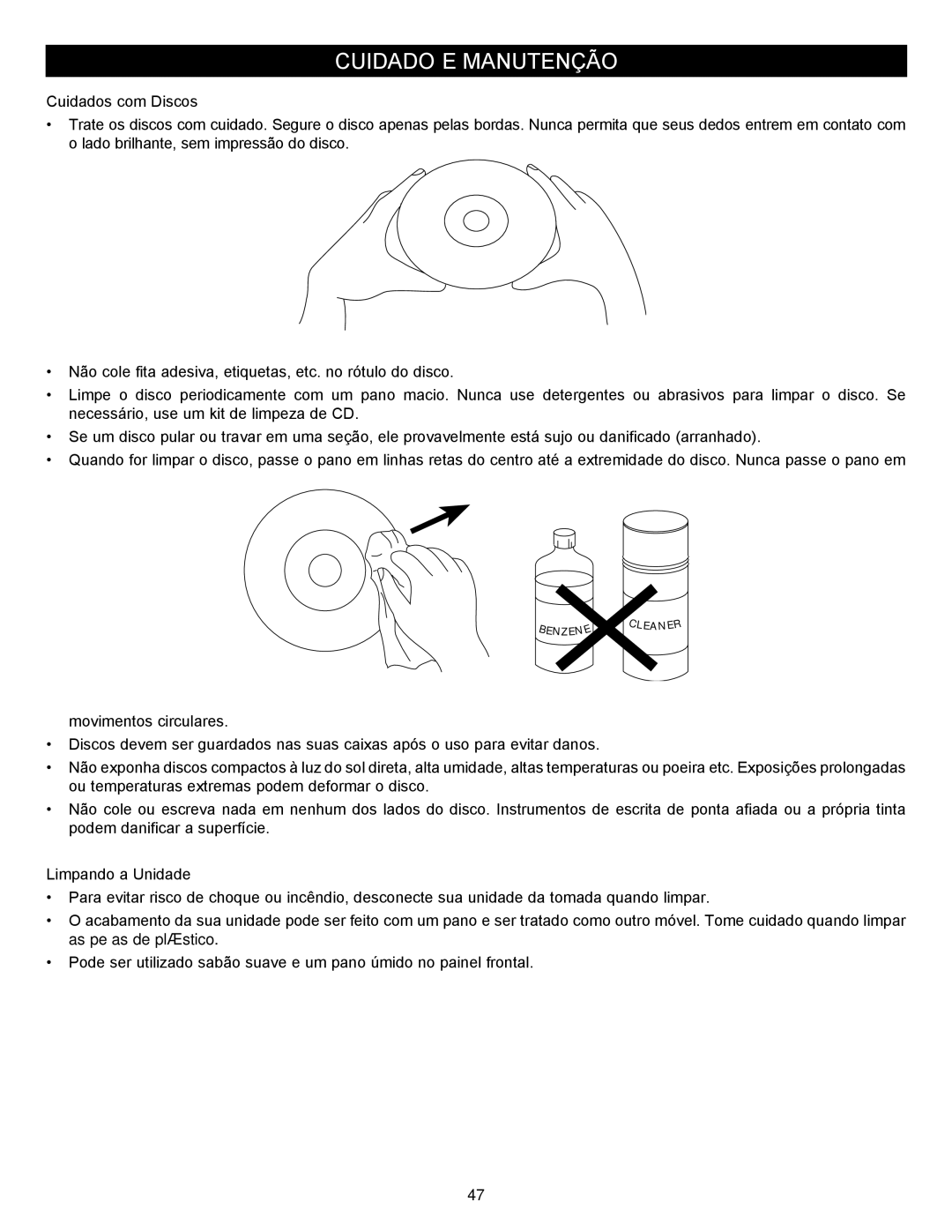 Memorex MVBD2535GPH manual Cuidado E Manutenção 