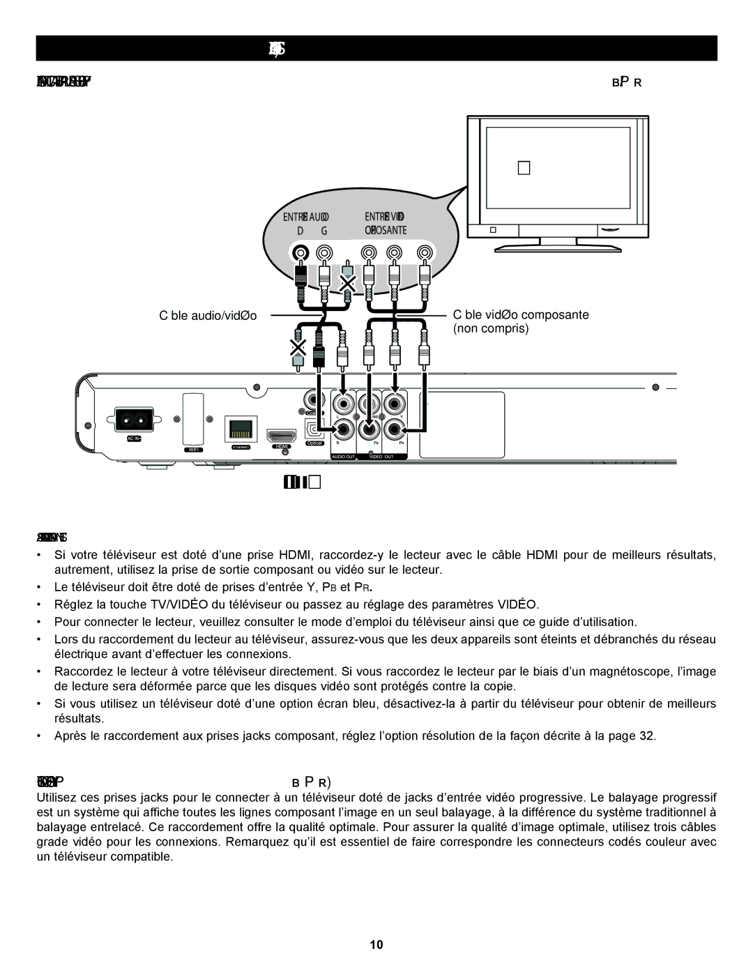 Memorex MVBD2535GPH manual Raccordement Suite, Remarques Concernant LE Raccordement À UN Téléviseur 