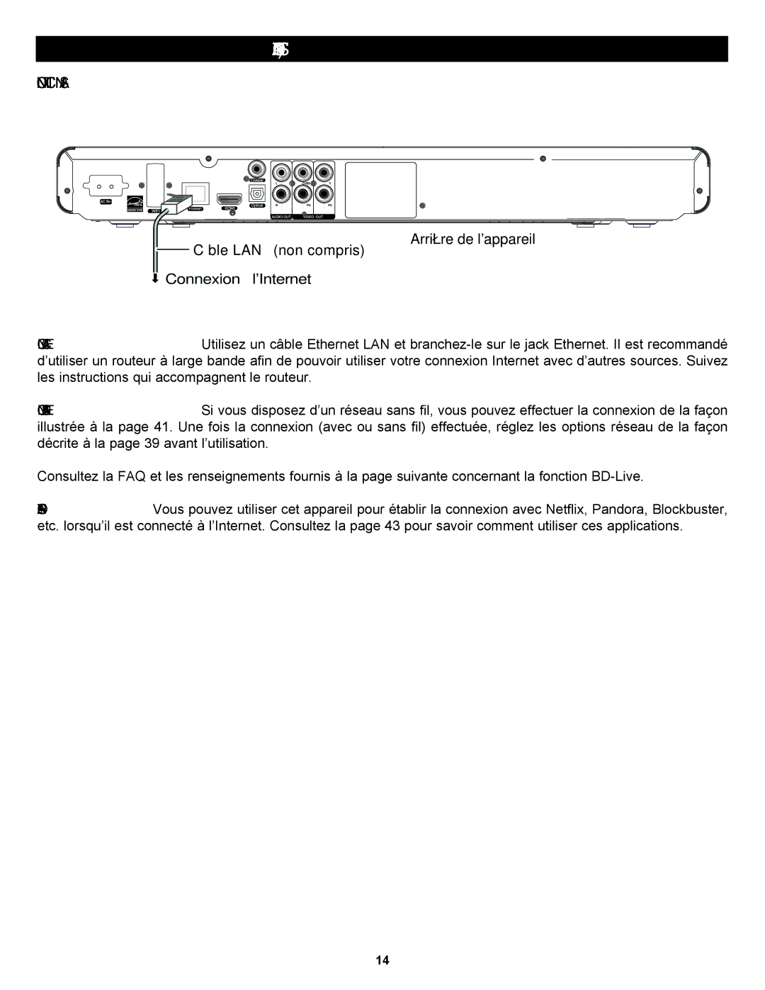 Memorex MVBD2535GPH manual Connexion DU Lecteur À UN Réseau 