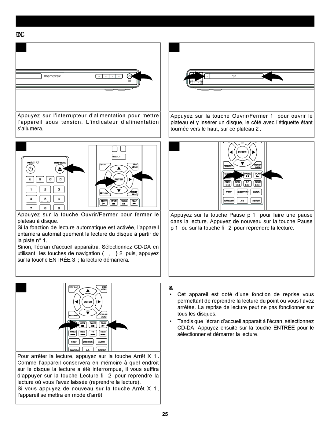 Memorex MVBD2535GPH manual Fonctionnement Avec CD, Lecture D’UN CD 