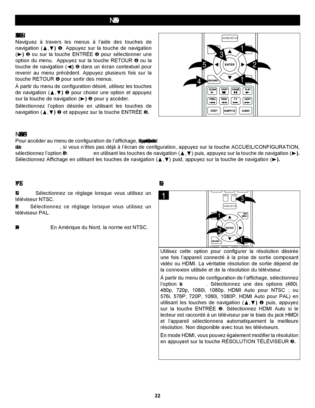 Memorex MVBD2535GPH Navigation Entre LES Menus, Menu DE Configuration DE L’AFFICHAGE, Type DE Téléviseur, Résolution 