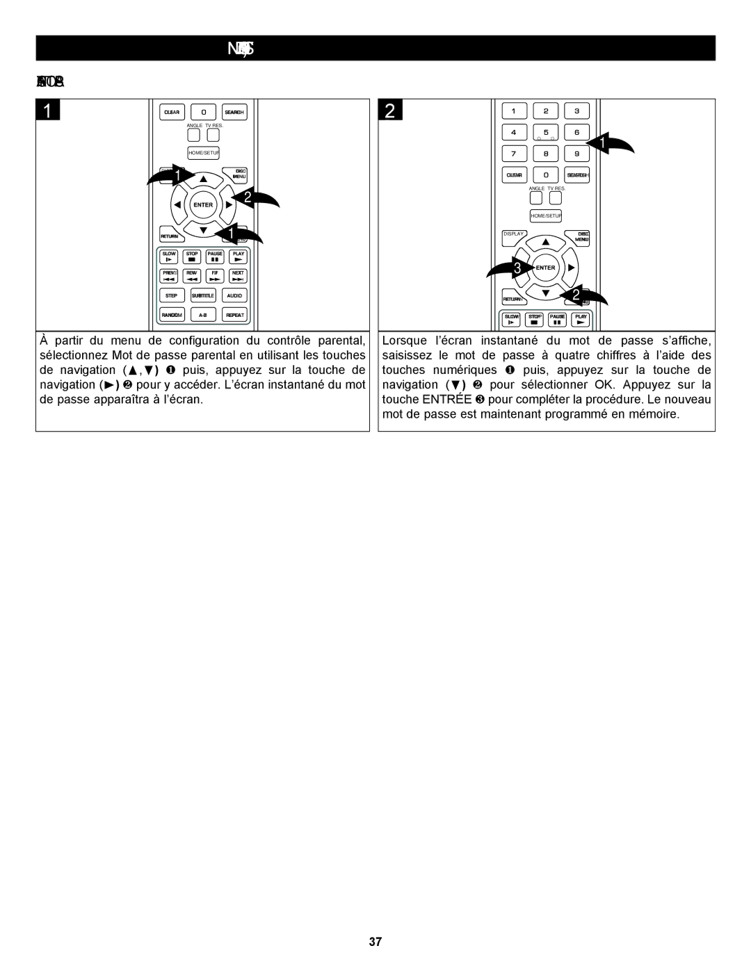 Memorex MVBD2535GPH manual Changement DU MOT DE Passe 