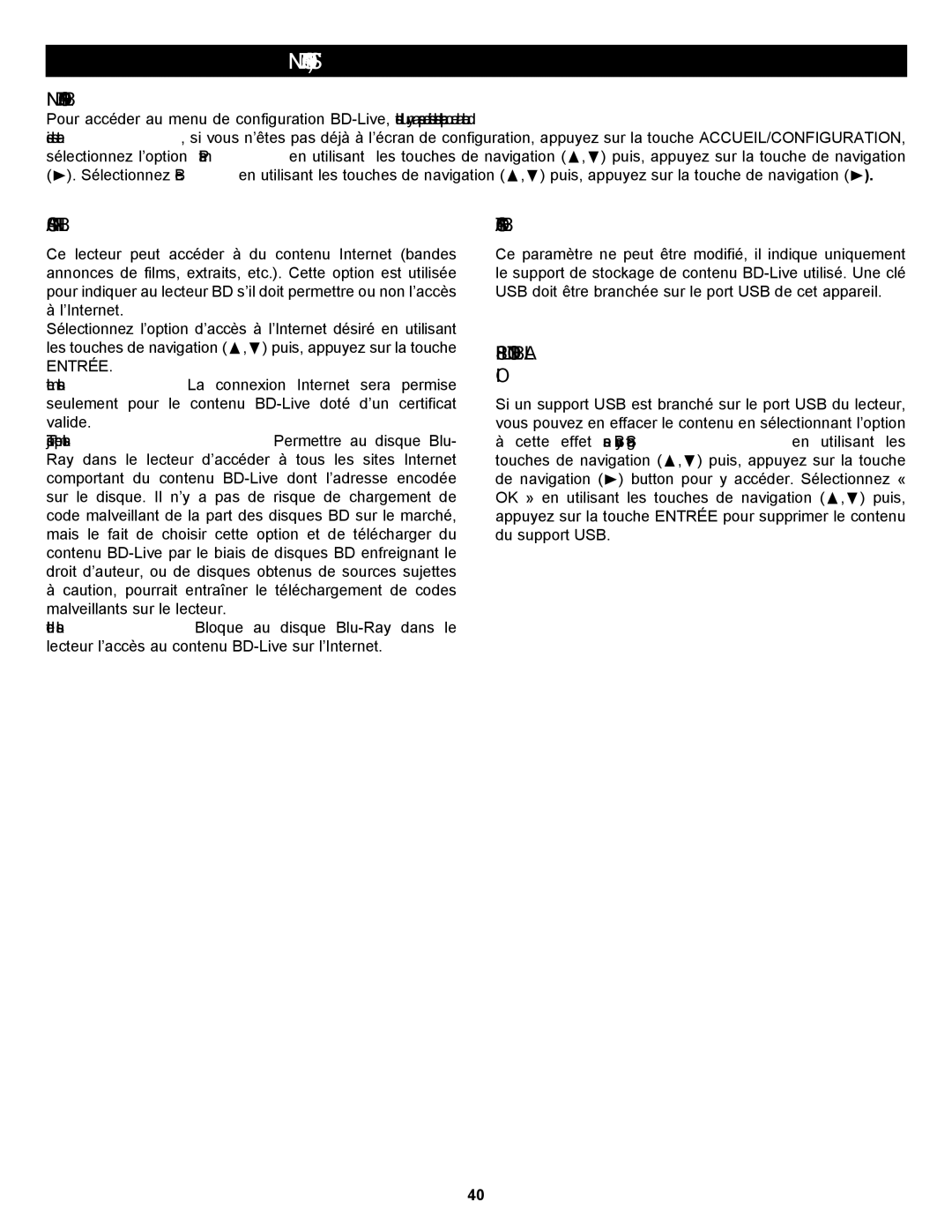 Memorex MVBD2535GPH manual Menu DE Configuration BD-LIVE, Accès Internet BD-LIVE, Stockage BD-LIVE 