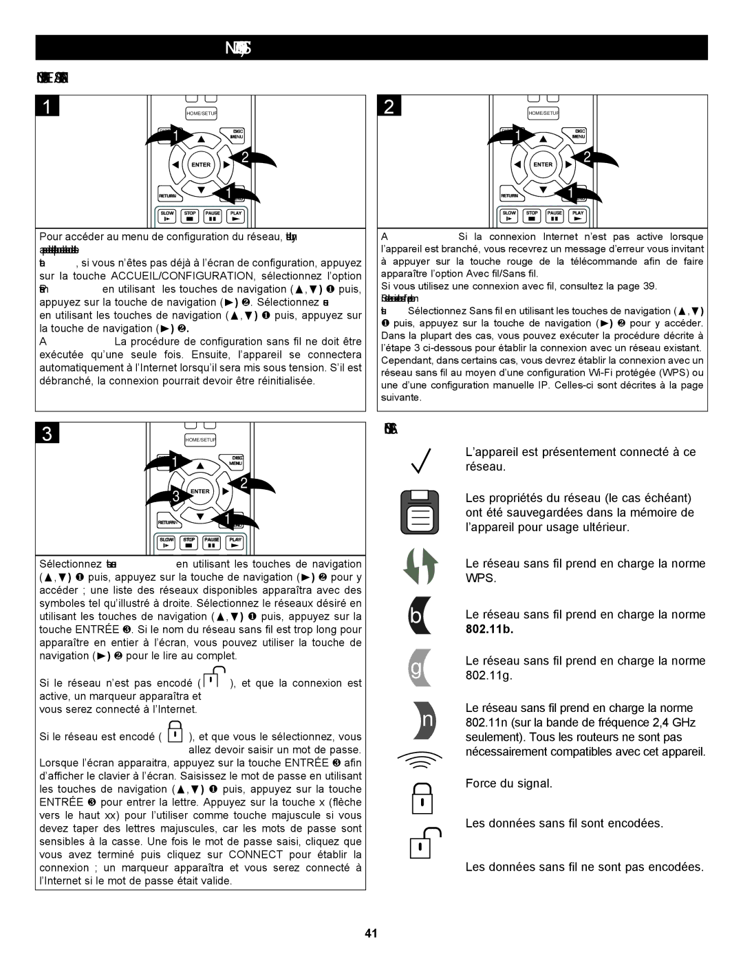 Memorex MVBD2535GPH manual Connexion Sans FIL Réseau Standard, Icônes Réseau, Wps 