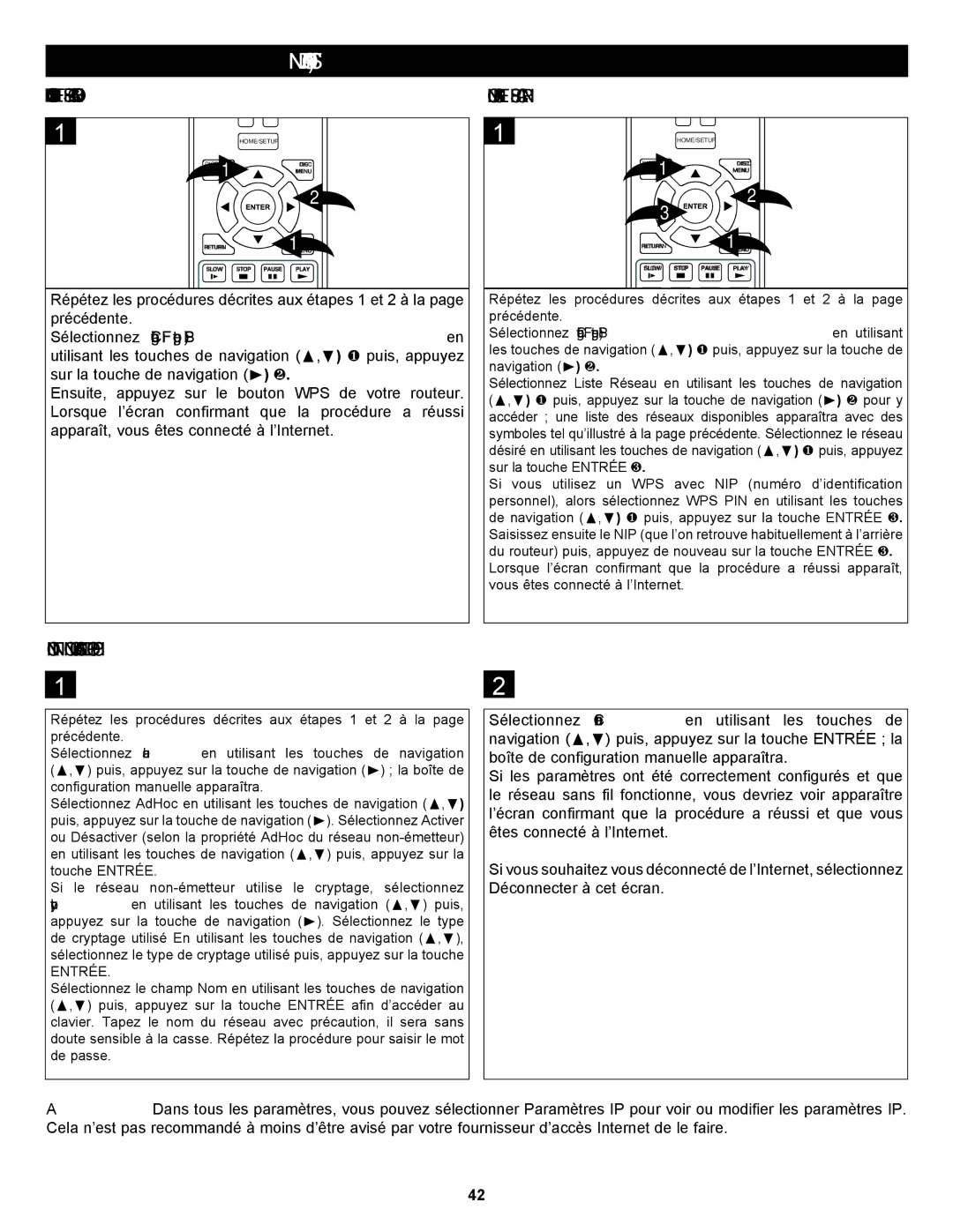 Memorex MVBD2535GPH manual Connexion Sans FIL WPS Avec Bouton, Connexion Internet NON Émettrice Utilisant LE Protocole Dhcp 