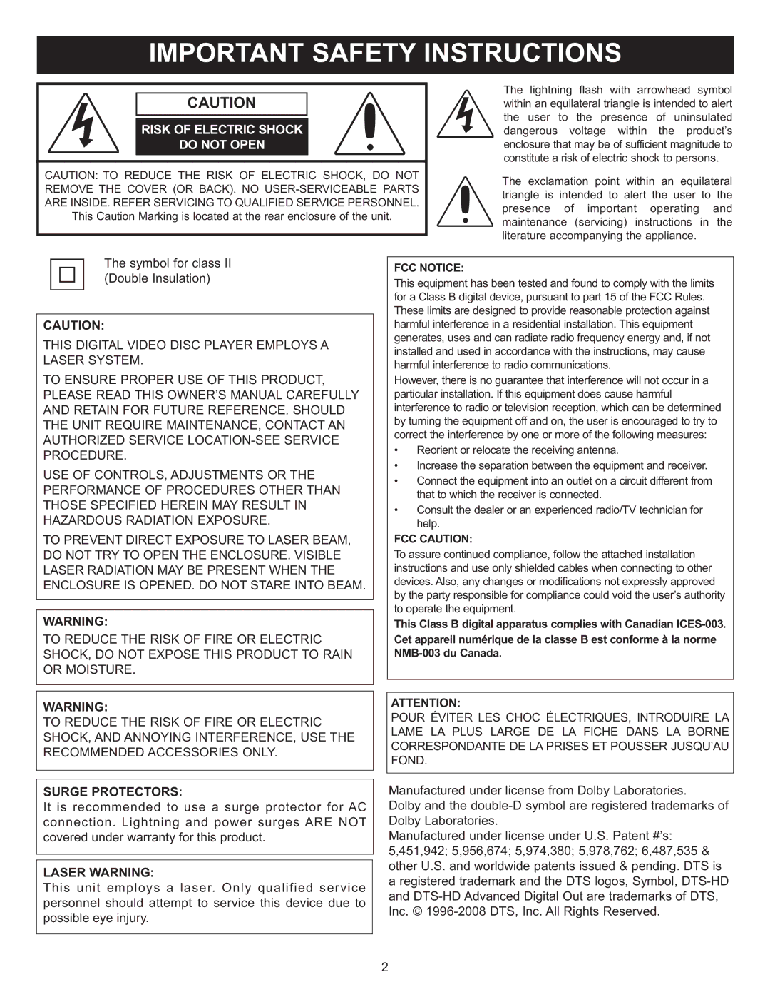 Memorex MVD-2037 O/M.QXD important safety instructions Surge Protectors, Laser Warning 