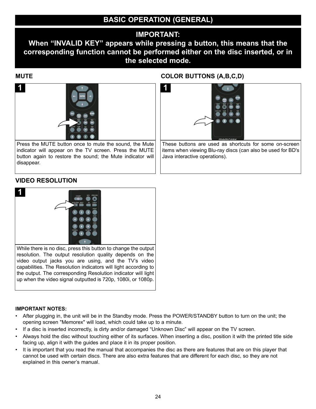 Memorex MVD-2037 O/M.QXD important safety instructions Mute Color Buttons A,B,C,D, Video Resolution 