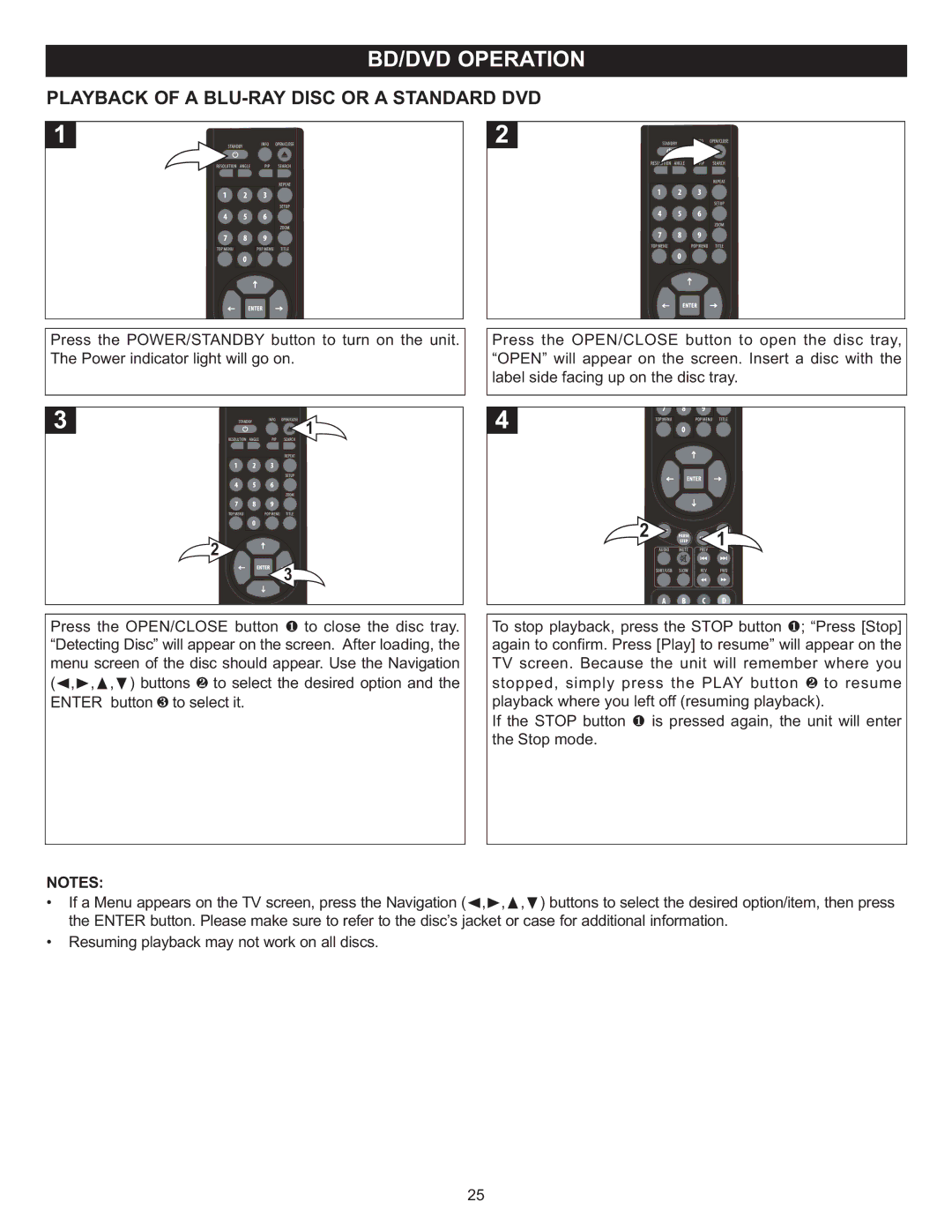 Memorex MVD-2037 O/M.QXD important safety instructions Playback of a BLU-RAY Disc or a Standard DVD 